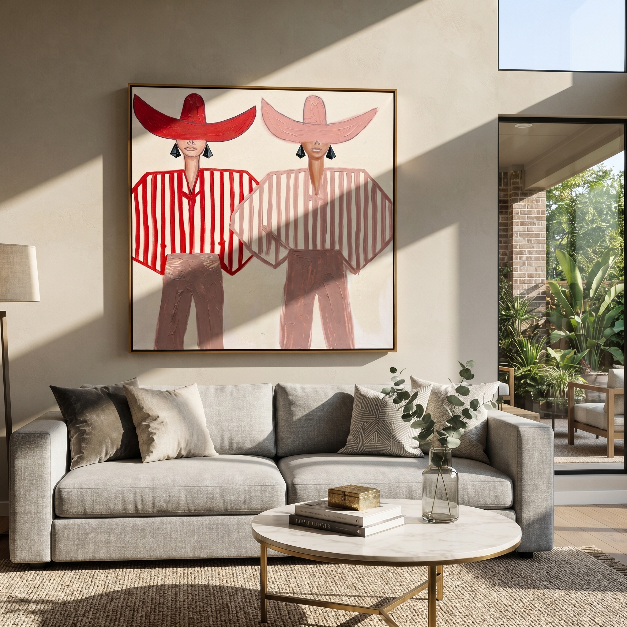 Twin Brims Share Scarlet styled with neutral modern furnishings