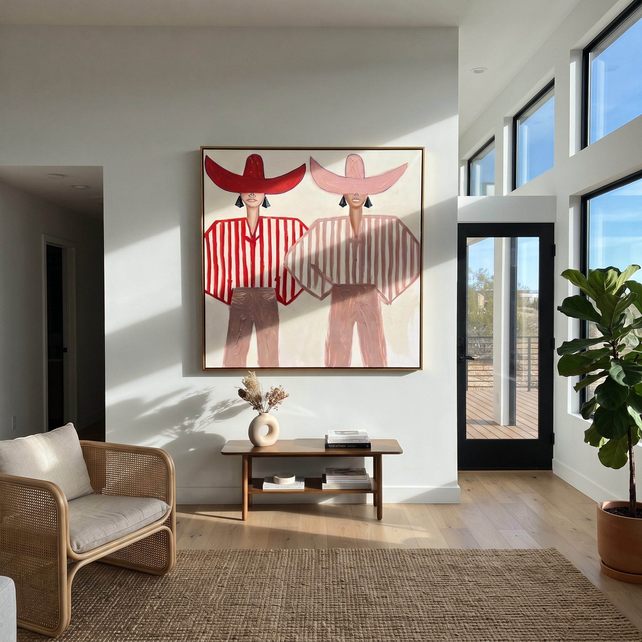 Twin Brims Share Scarlet styled in a layered residential interior