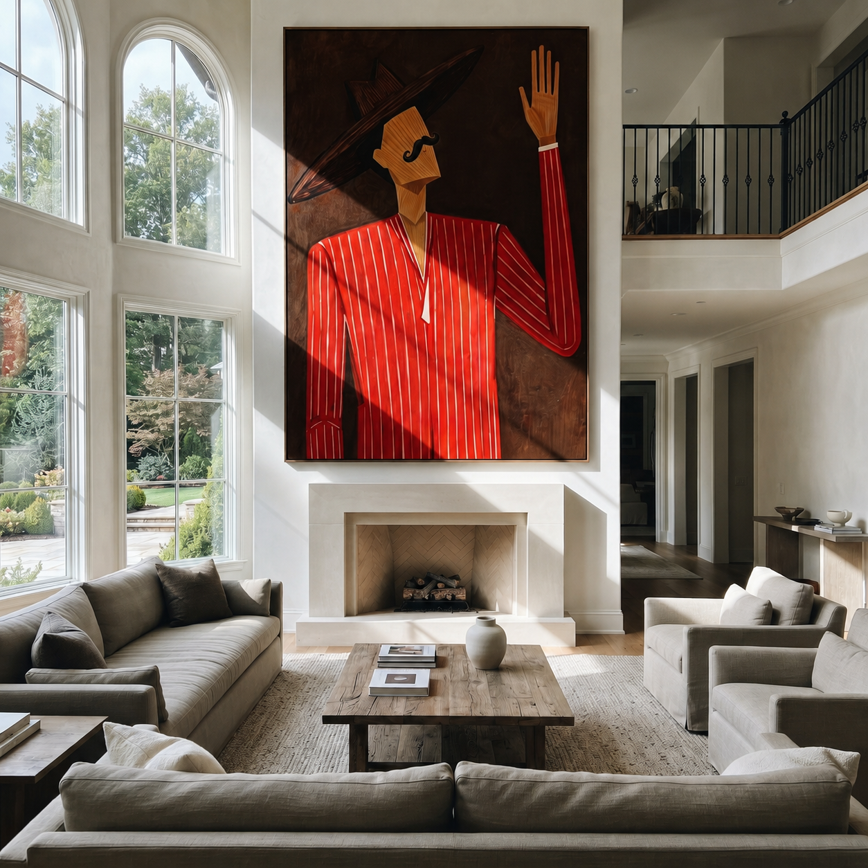 Scarlet Lines Raise Signal displayed in a warm contemporary interior