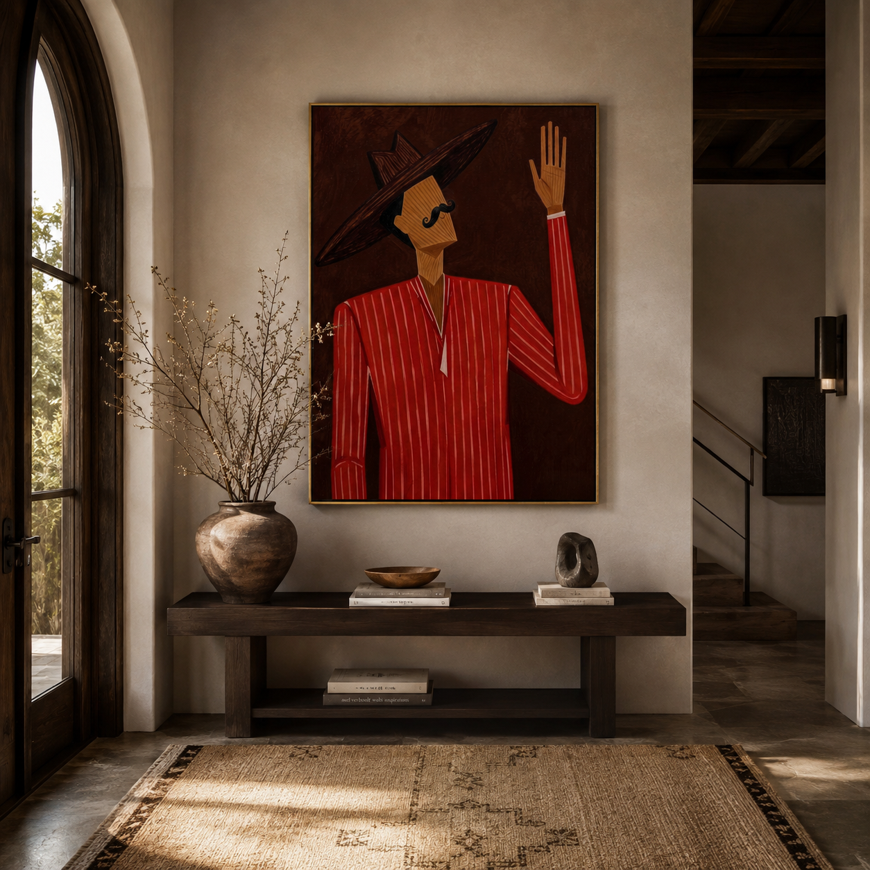 Scarlet Lines Raise Signal displayed as a modern room focal point