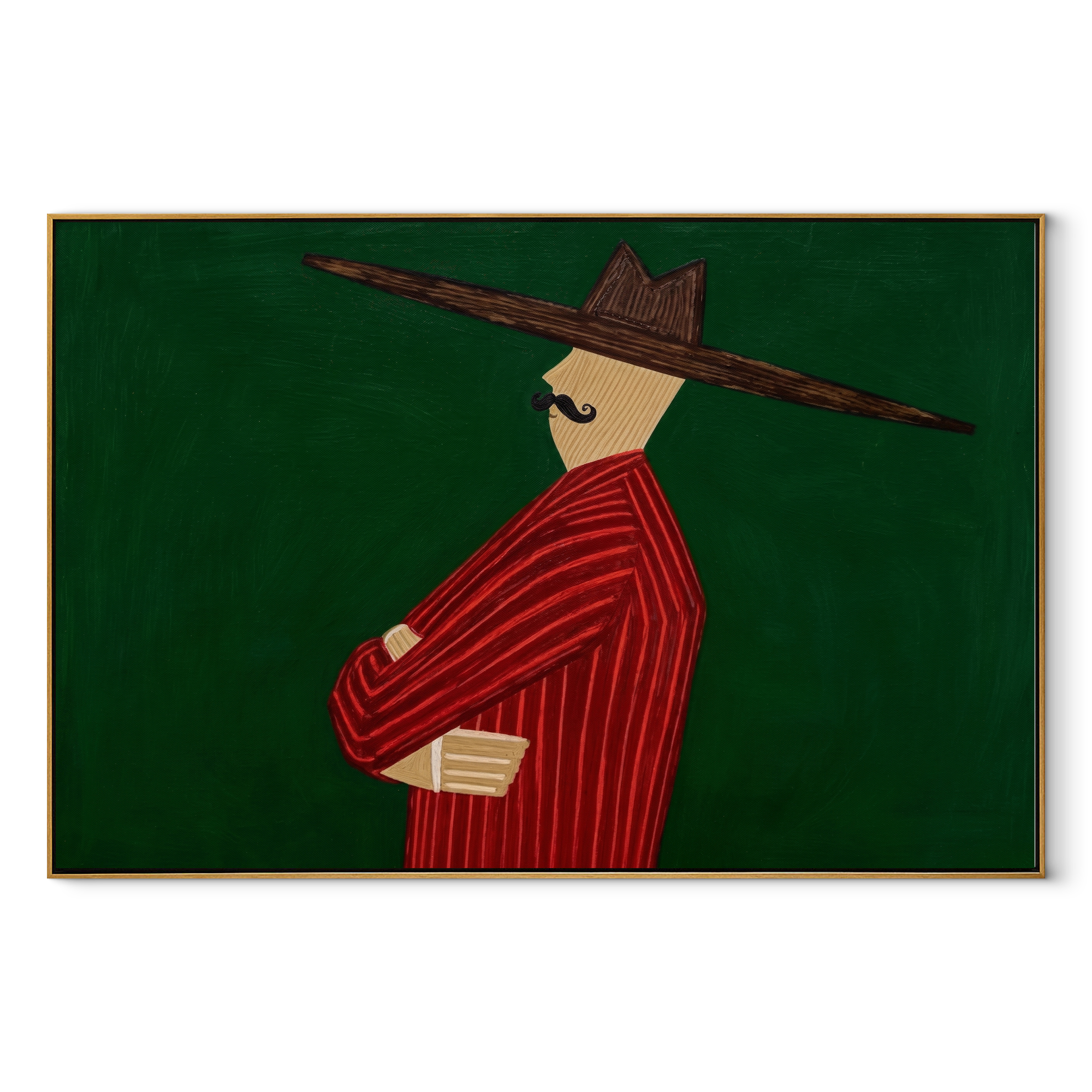 Scarlet Profile Crosses Forest abstract figurative textured painting, horizontal canvas artwork