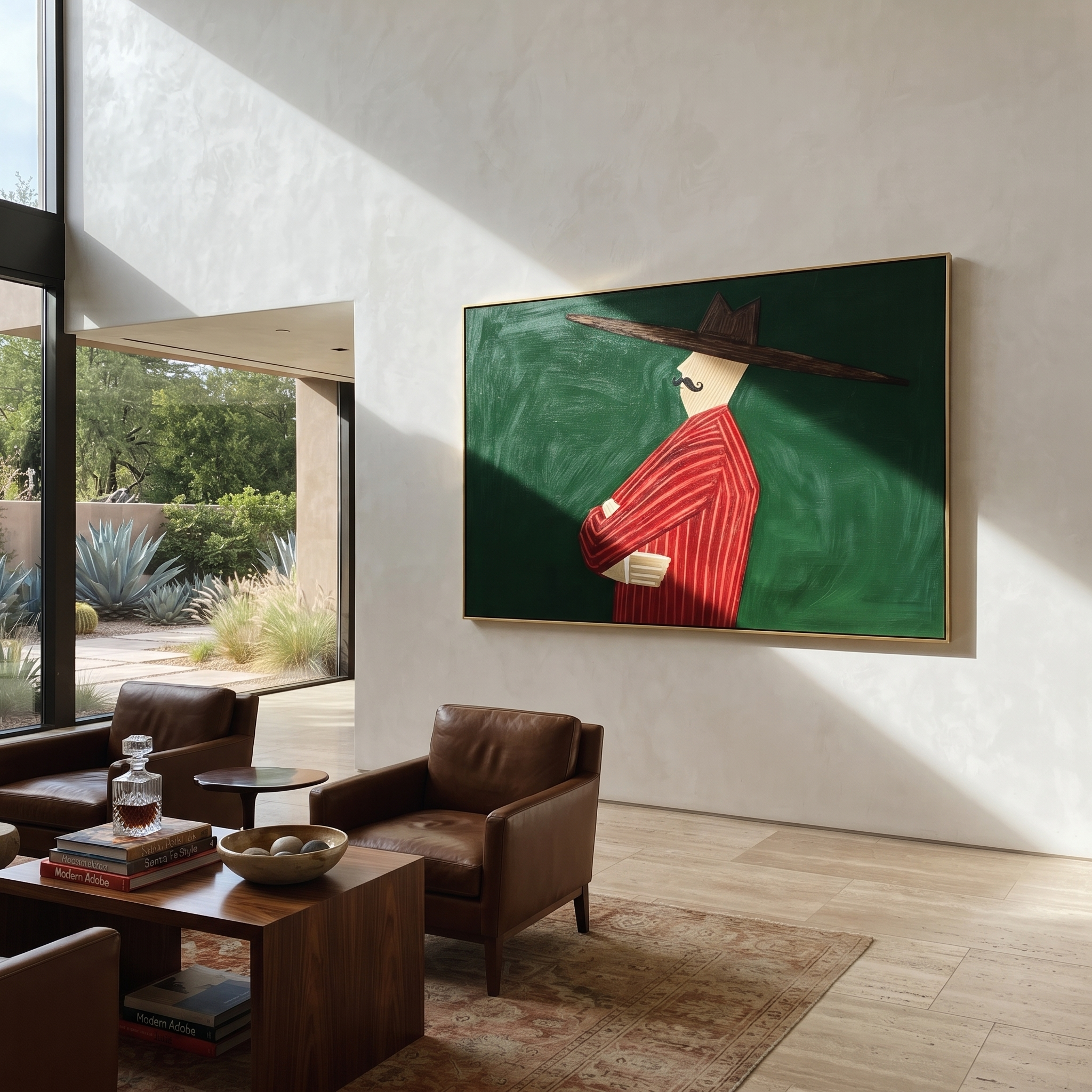Scarlet Profile Crosses Forest presented above a contemporary console