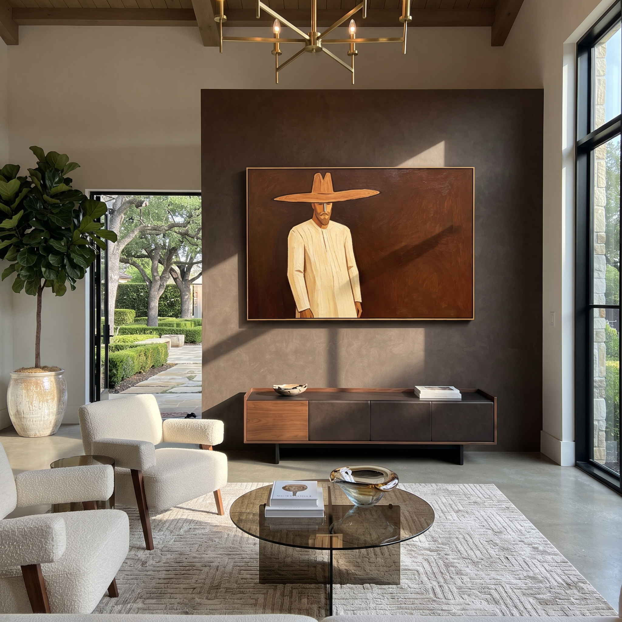 Golden Figure Walks Umber styled with neutral modern furnishings
