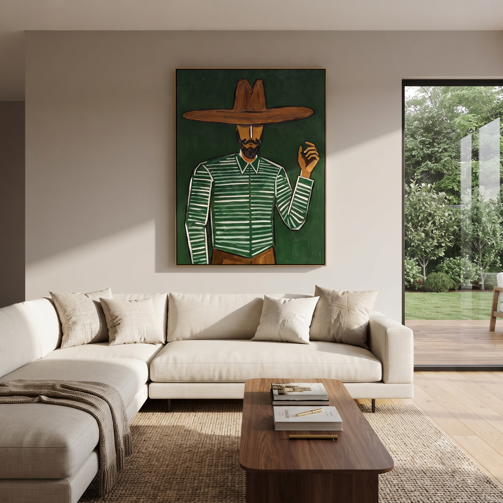 Forest Lines Raise Hand displayed in a warm contemporary interior