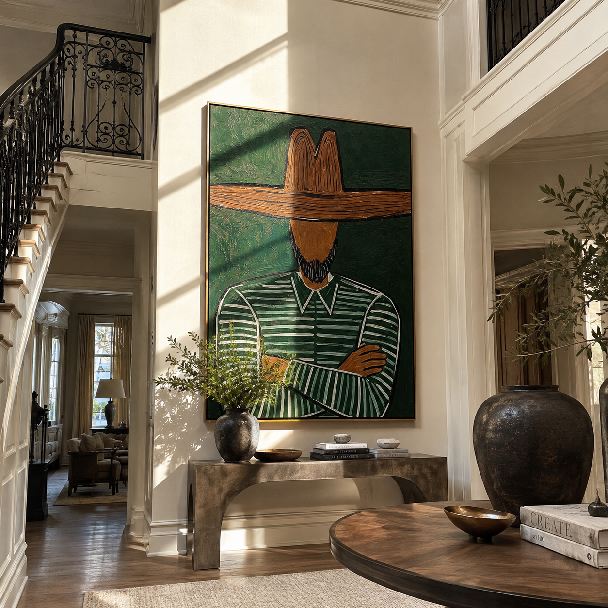 Crossed Arms Guard Green displayed as a modern room focal point