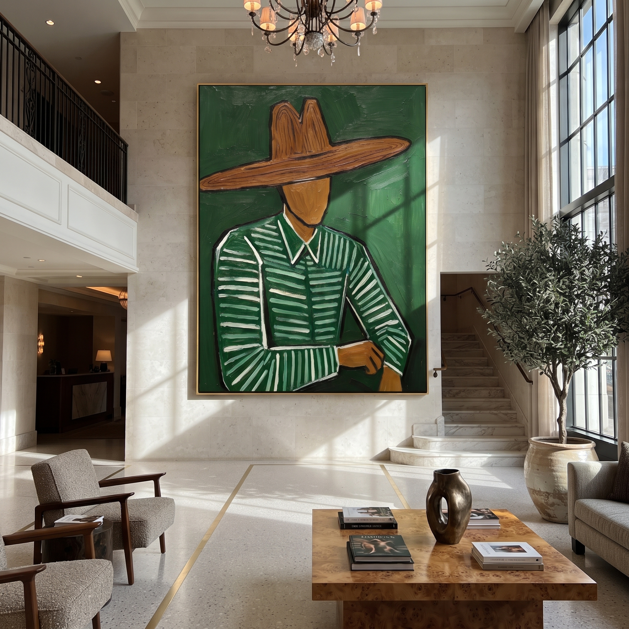 Green Hand Finds Waist displayed in a warm contemporary interior