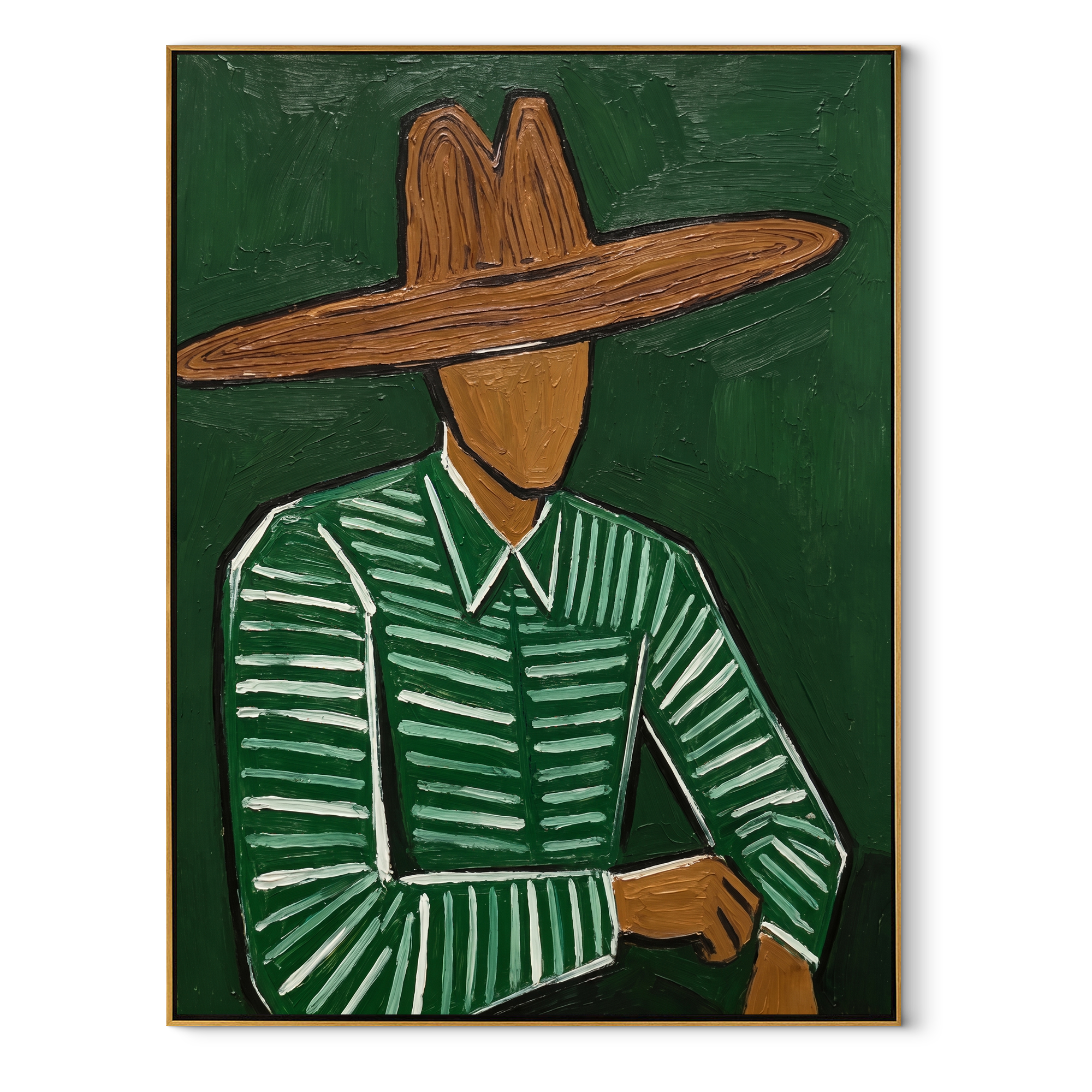 Green Hand Finds Waist abstract figurative textured painting, vertical canvas artwork