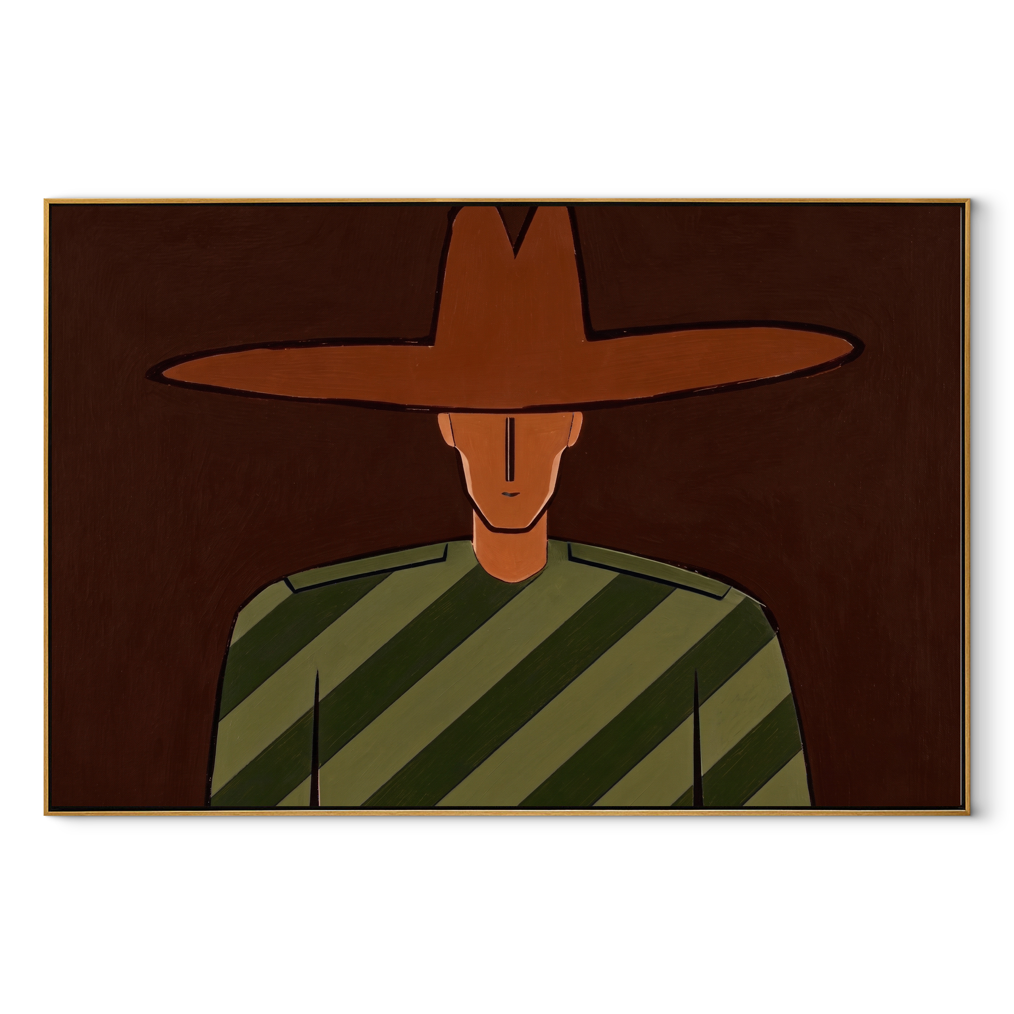 Brown Brim Holds Olive abstract figurative textured painting, horizontal canvas artwork