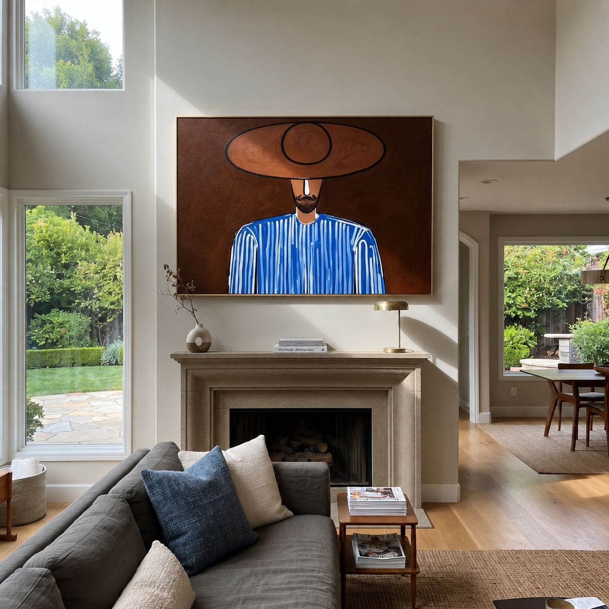 Blue Lines Meet Earth displayed as a modern room focal point