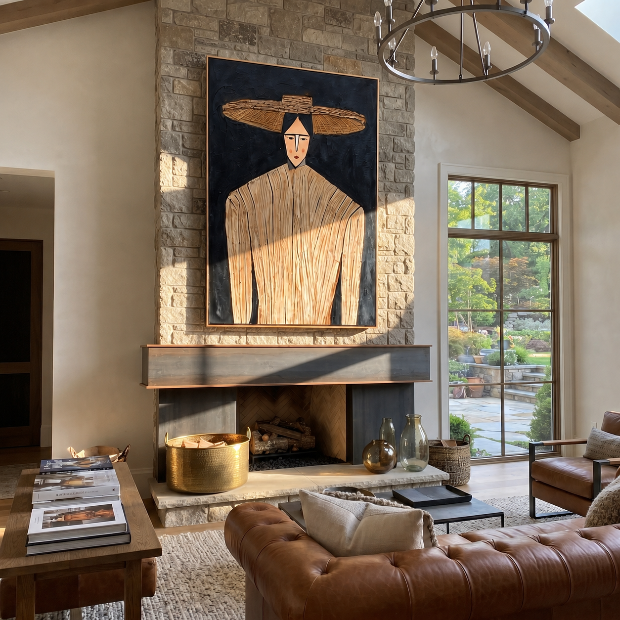 Straw Lines Against Night displayed in a warm contemporary interior