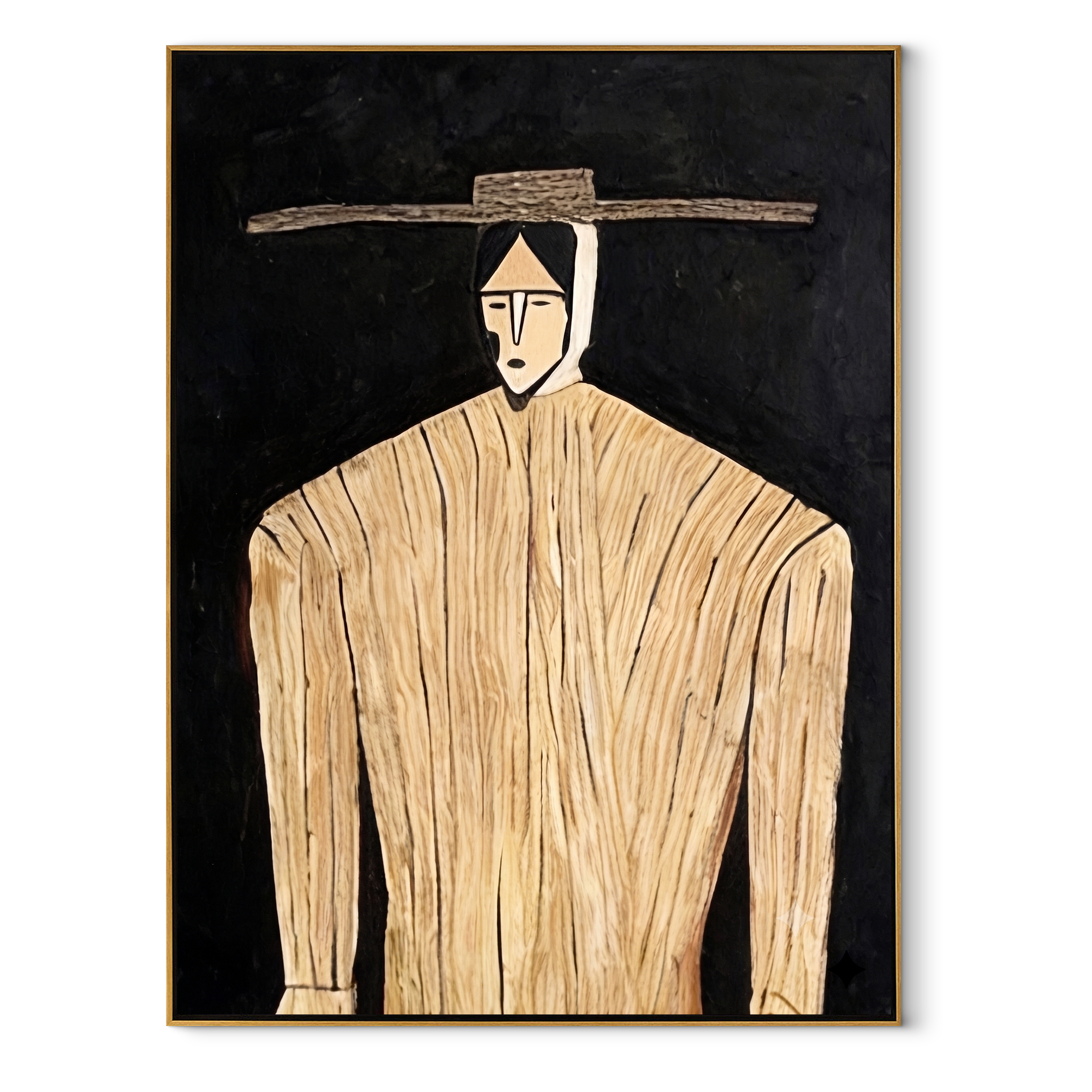 Pale Lines Hold Dark abstract figurative textured painting, vertical canvas artwork