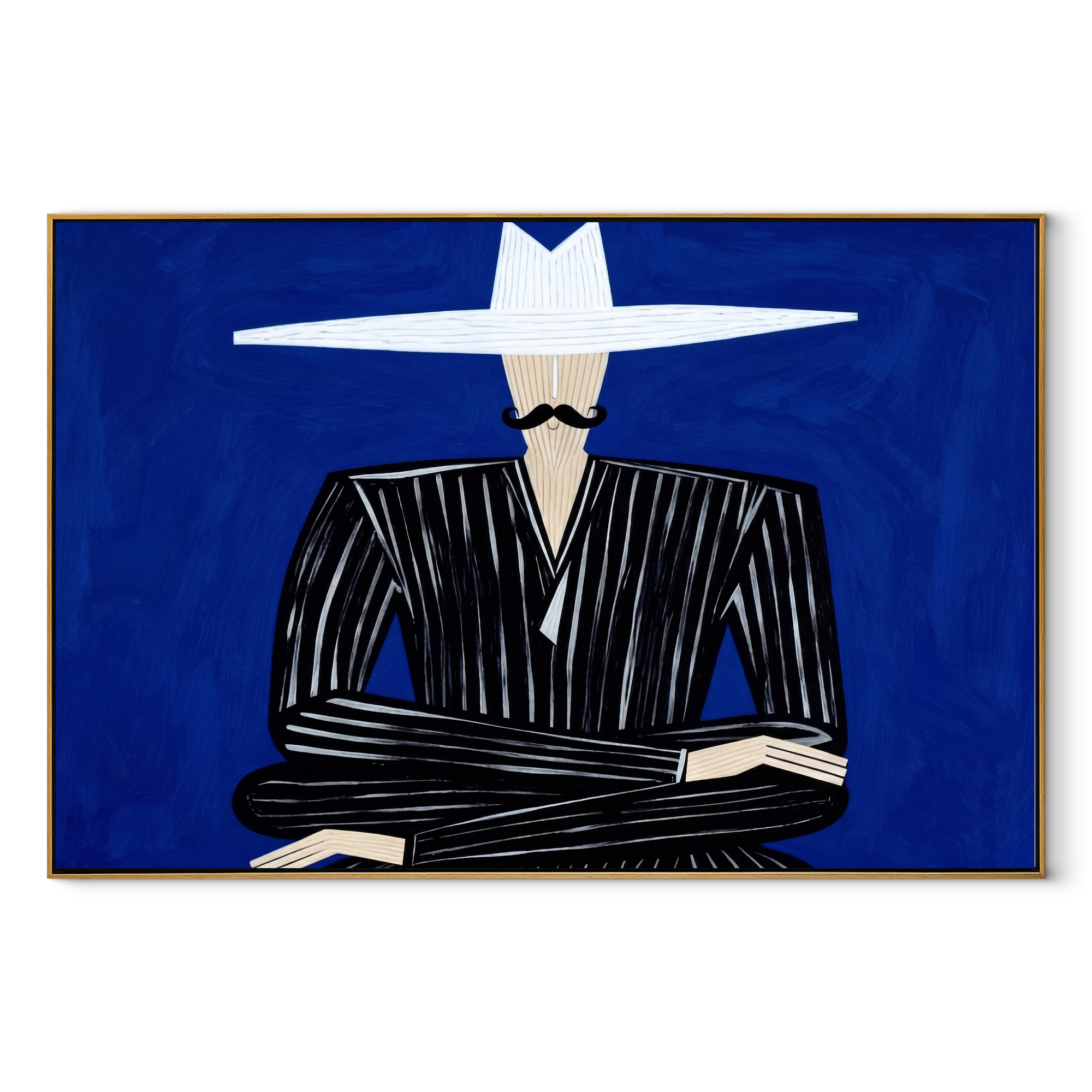 White Horizon Guards Cobalt abstract figurative textured painting, horizontal canvas artwork
