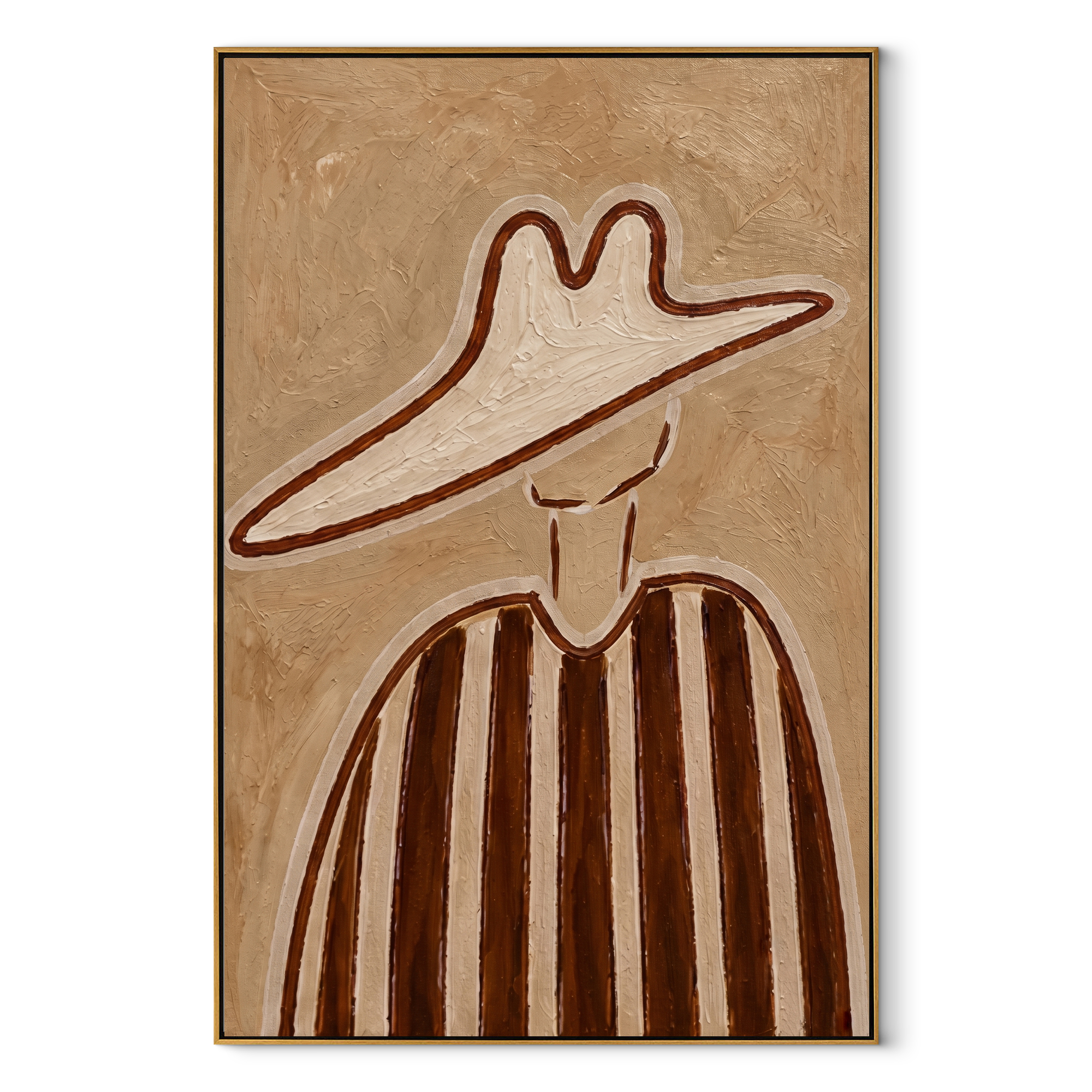 Brown Lines through Sand abstract figurative textured painting, vertical canvas artwork