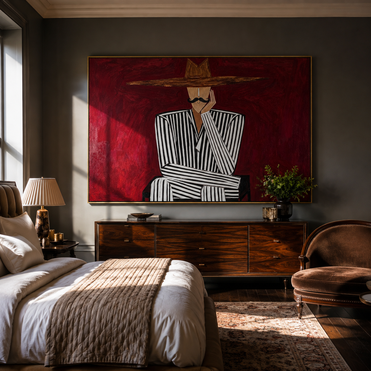 Burgundy Silence Crosses Lines styled in a layered residential interior