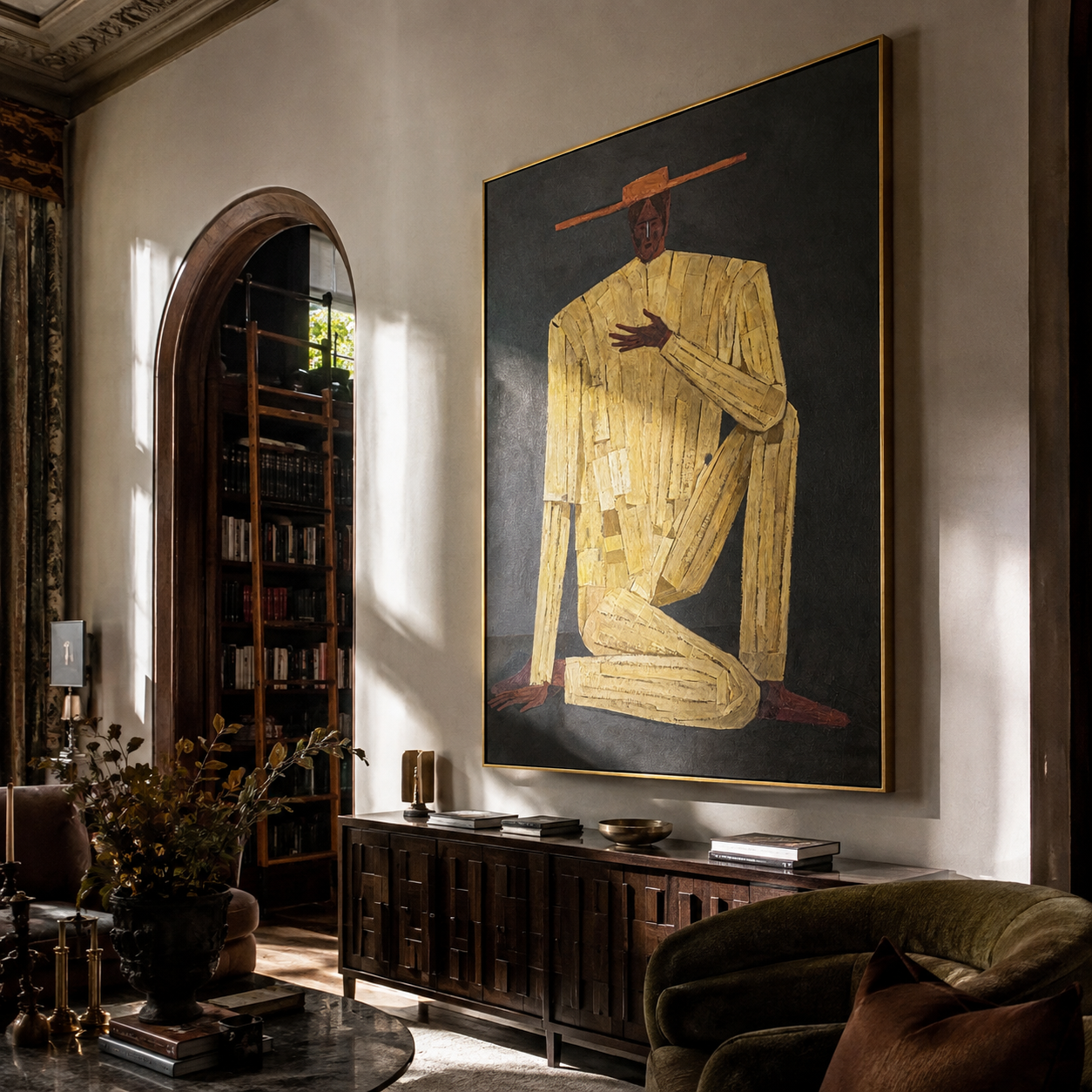 Ivory Gesture in Charcoal presented above a contemporary console