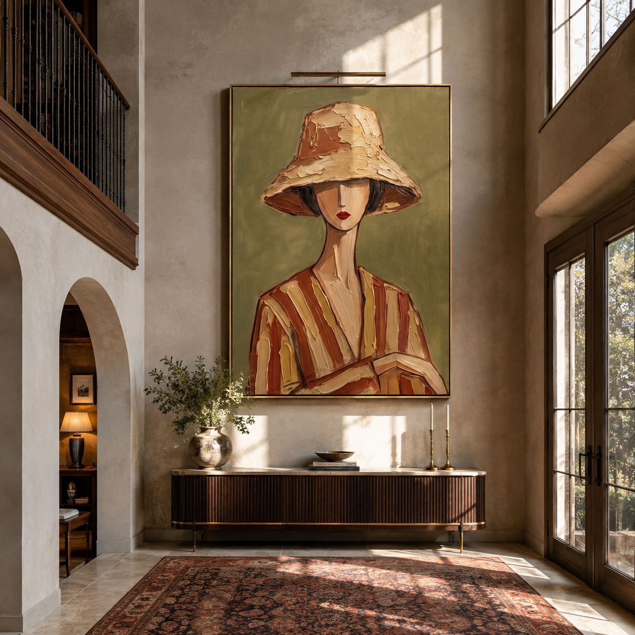 Clay Hat Holds Hands styled with neutral modern furnishings