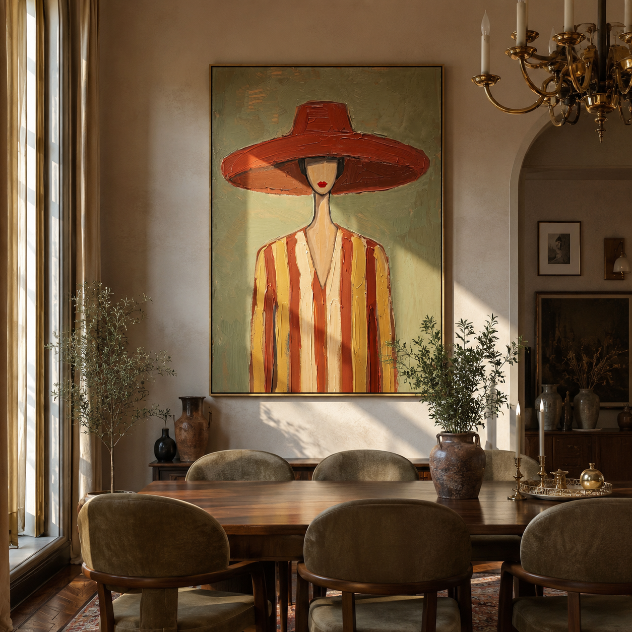 Coral Brim Meets Sage displayed in a warm contemporary interior