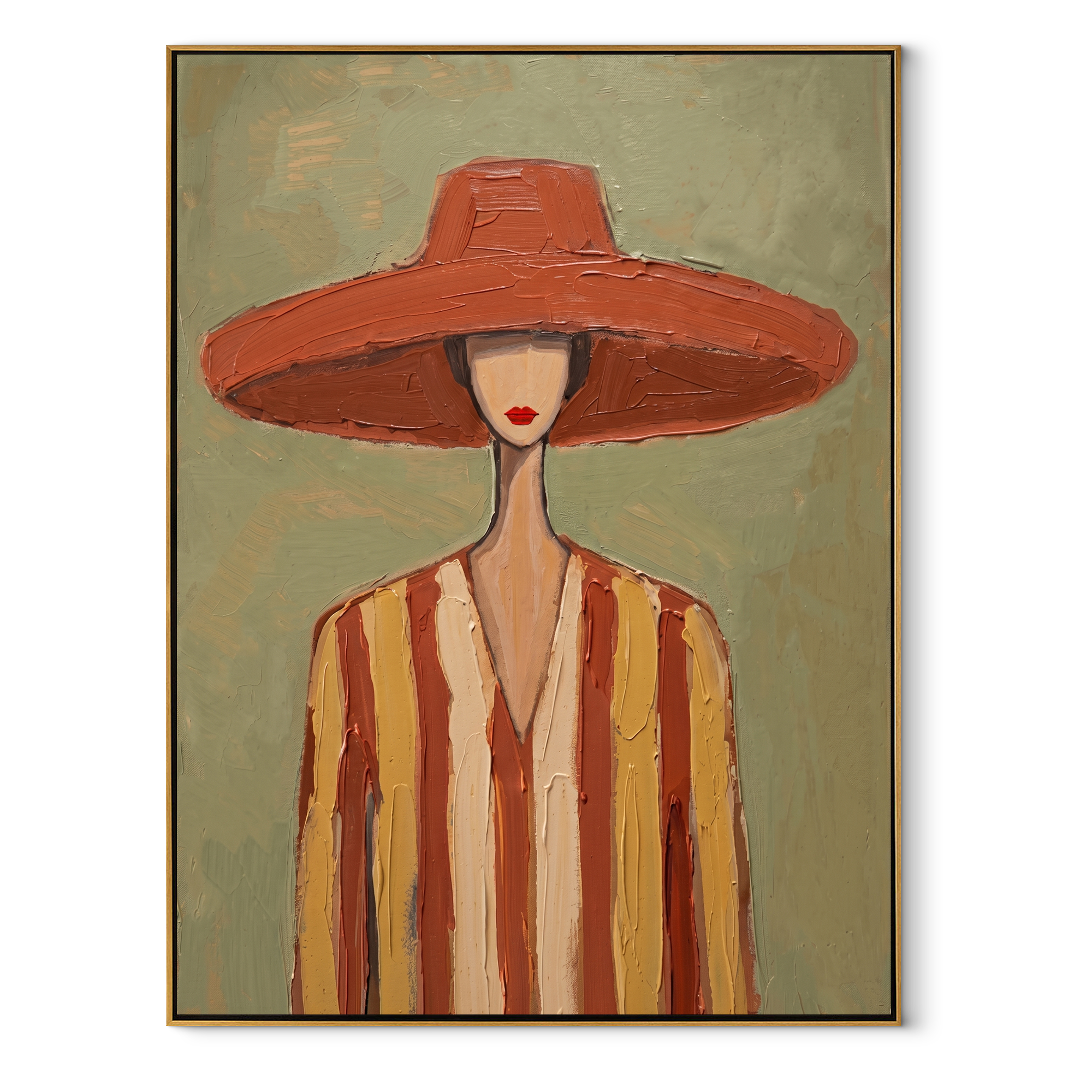 Coral Brim Meets Sage abstract figurative textured painting, vertical canvas artwork