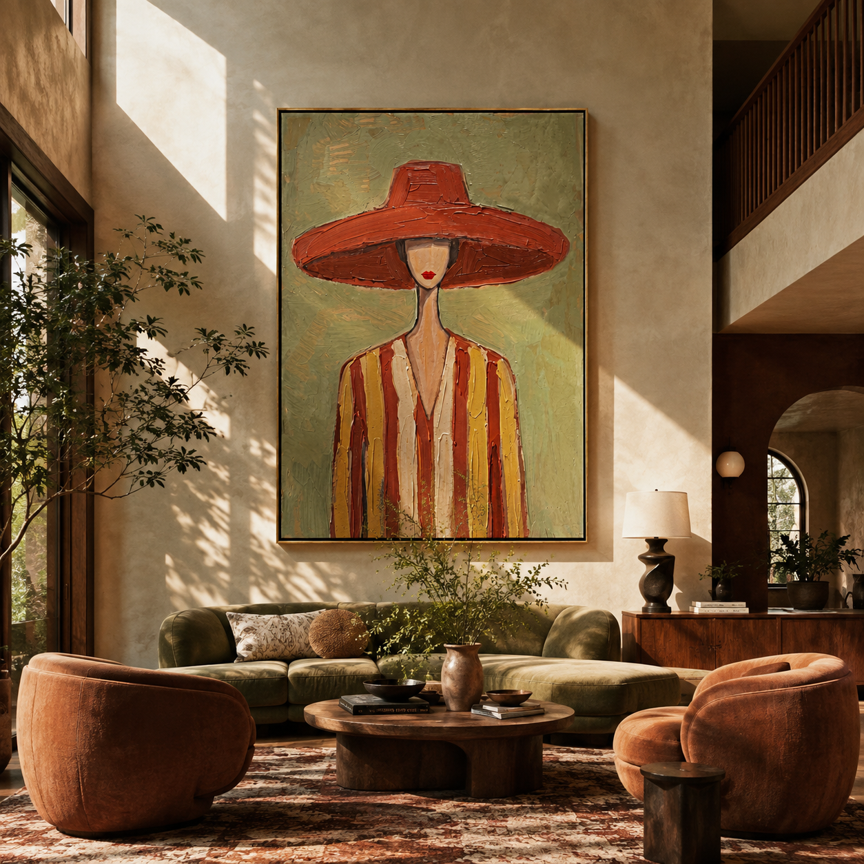 Coral Brim Meets Sage displayed as a modern room focal point