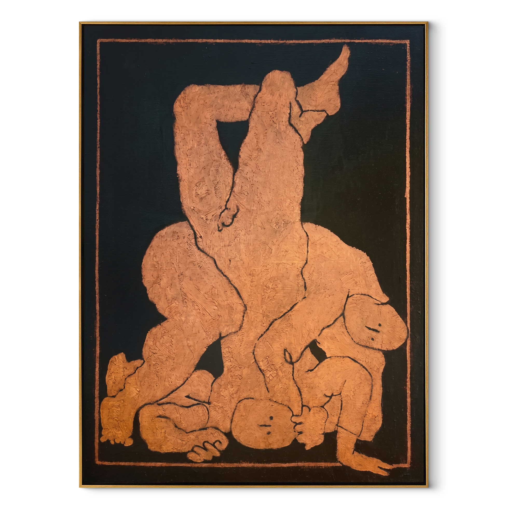 Terra Bodies in Night abstract figurative textured painting, vertical canvas artwork