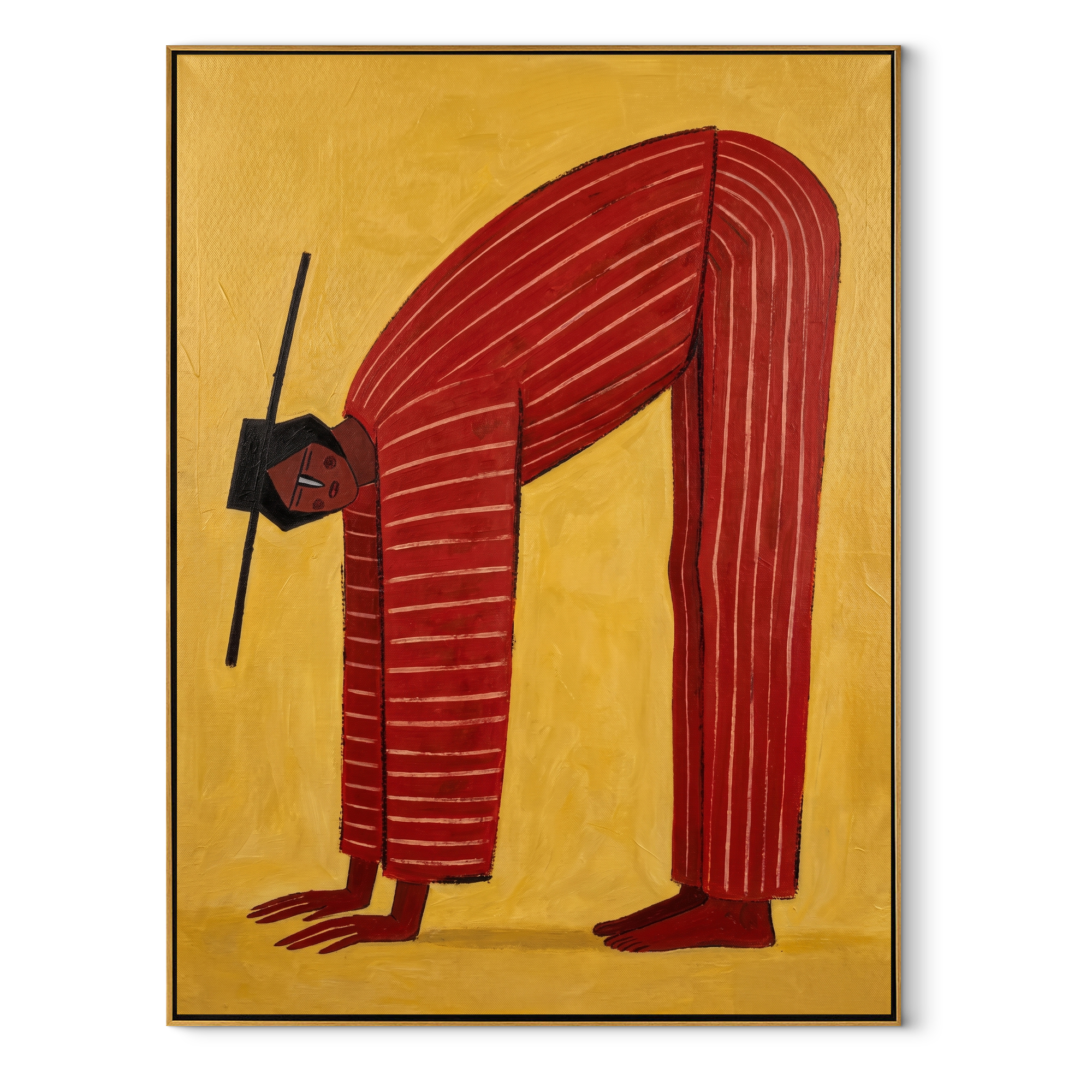 Red Arch through Gold abstract figurative textured painting, vertical canvas artwork