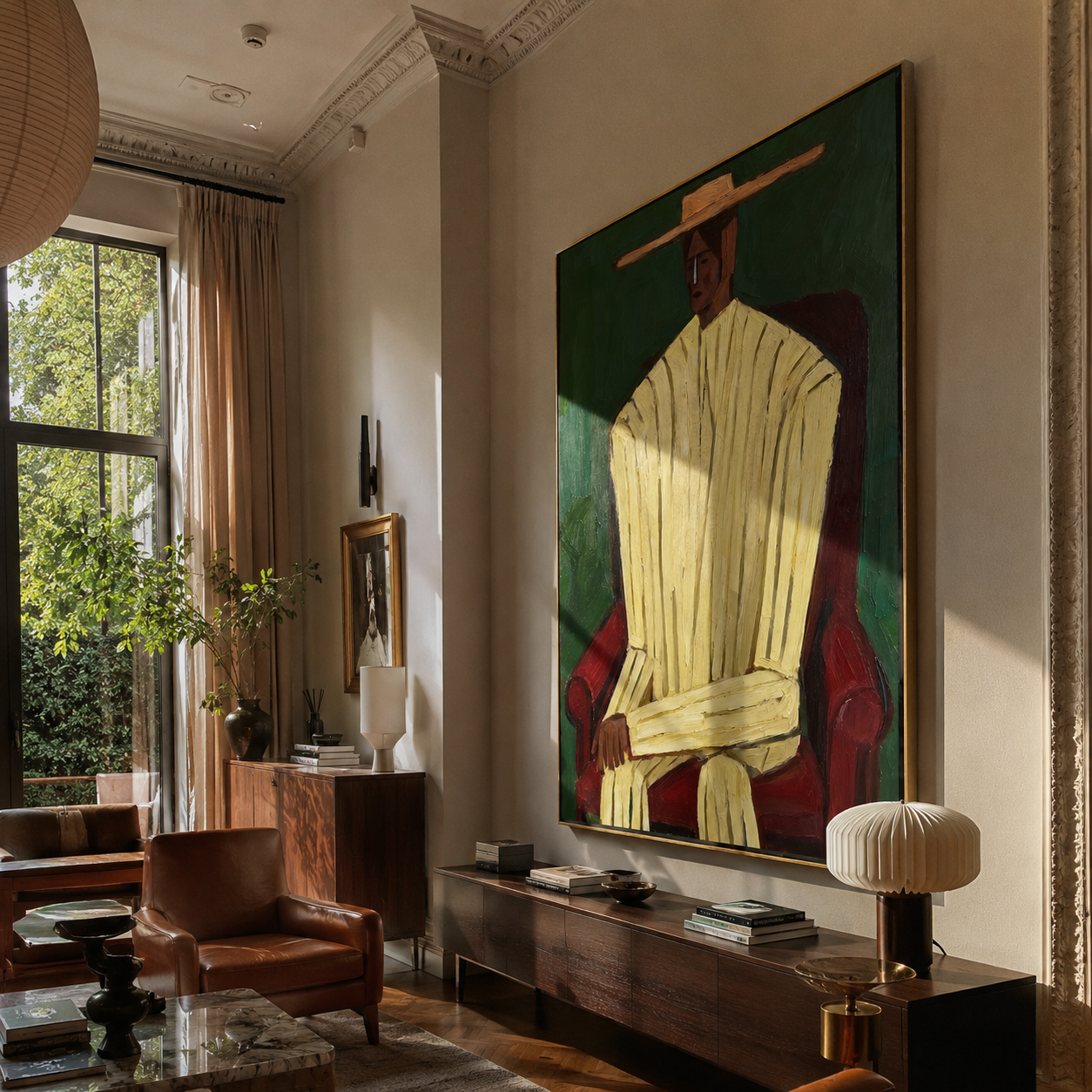 Ivory Robe Takes Chair styled in a layered residential interior