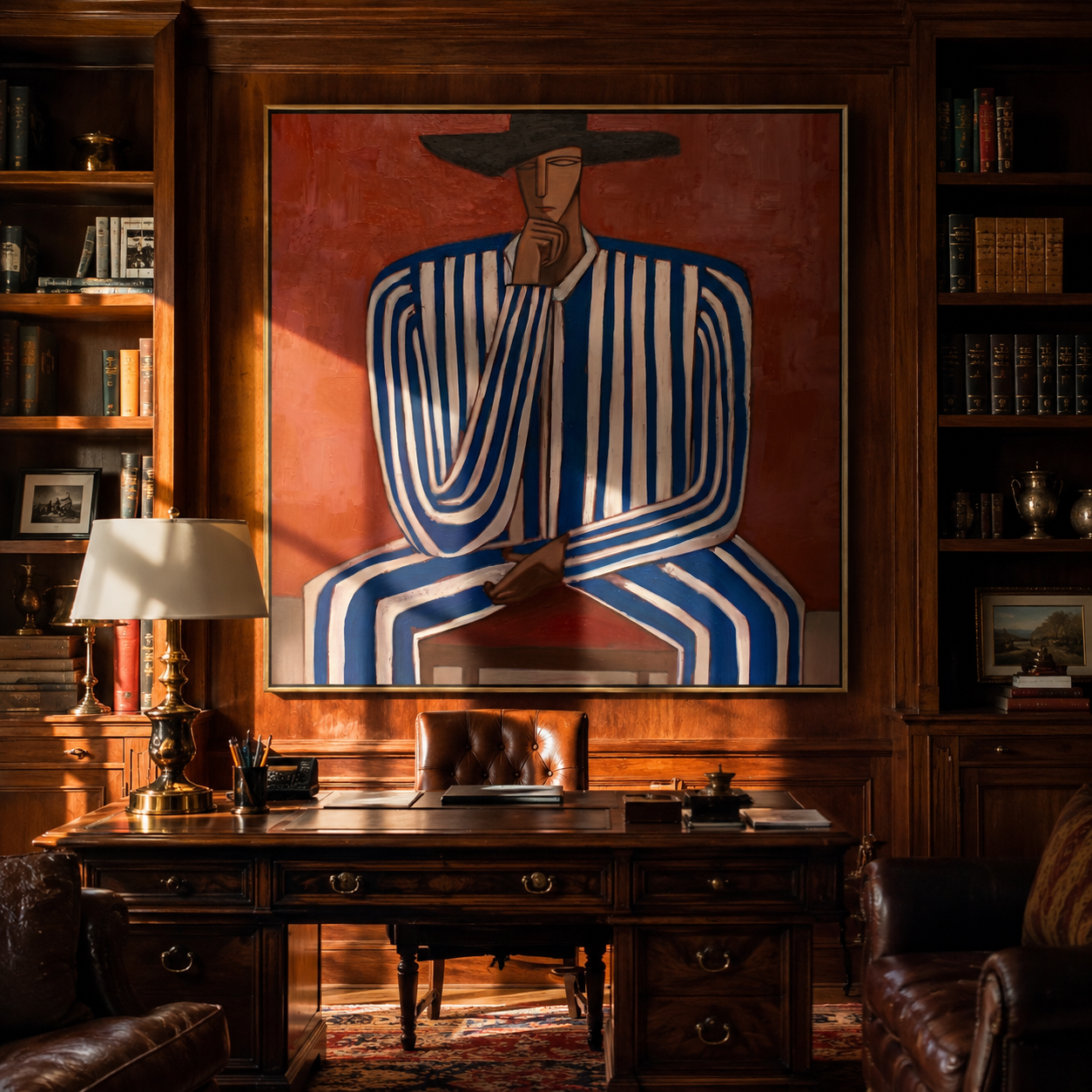 Cobalt Lines Take Chair presented above a contemporary console