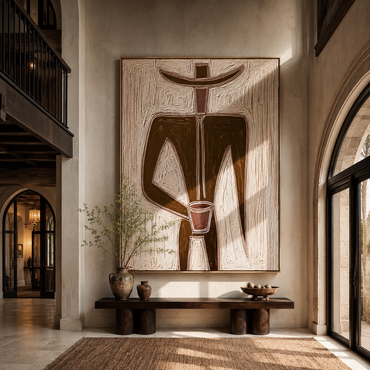 Olive Geometry Holds Cup presented above a contemporary console