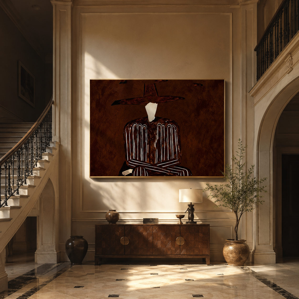 Brown Stripes in Shadow displayed in a warm contemporary interior