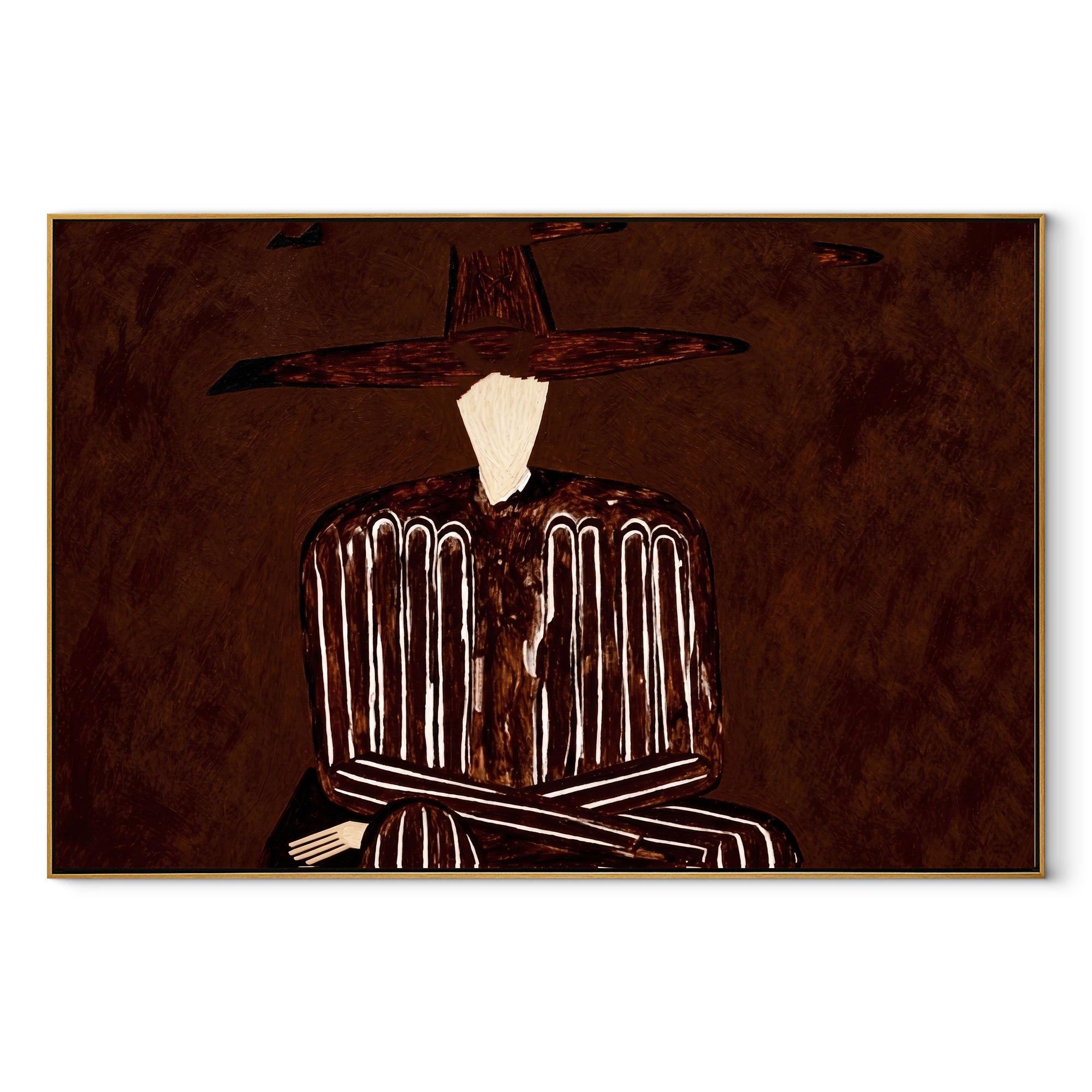 Brown Stripes in Shadow abstract figurative textured painting, horizontal canvas artwork