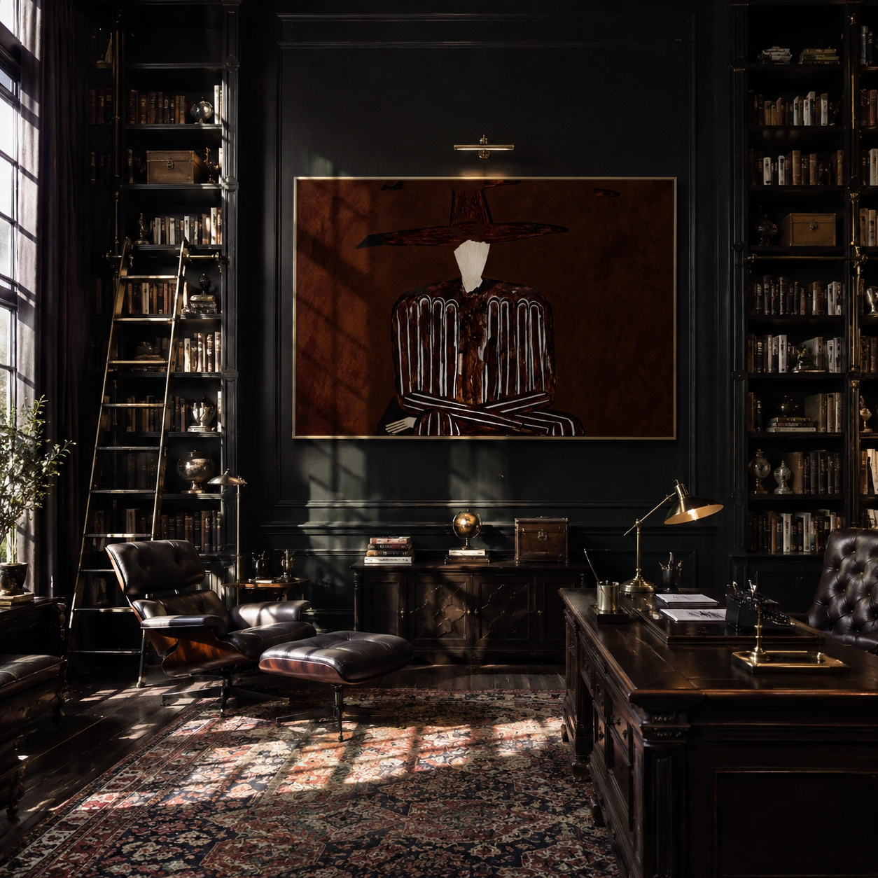 Brown Stripes in Shadow styled with neutral modern furnishings