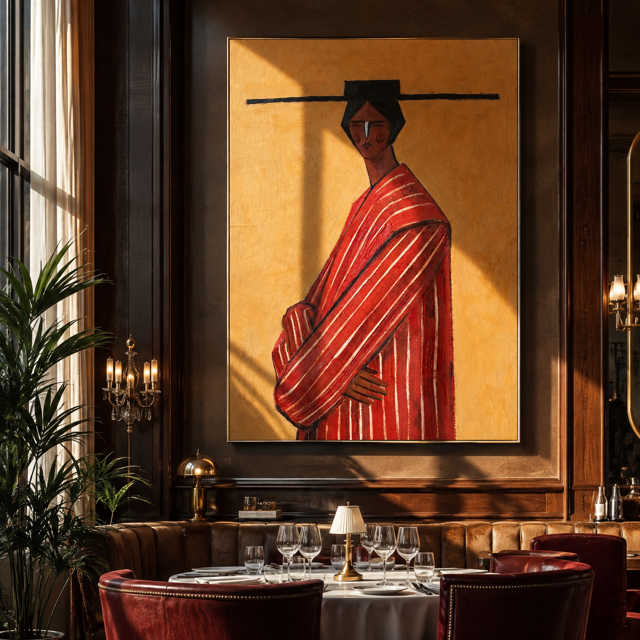 Scarlet Robe toward Gold displayed as a modern room focal point