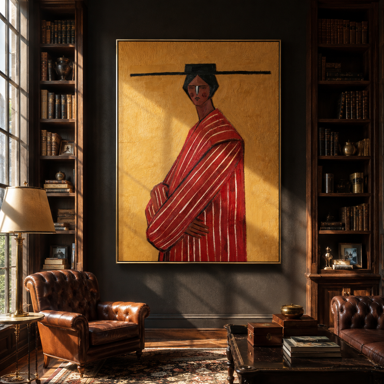 Scarlet Robe toward Gold styled in a layered residential interior