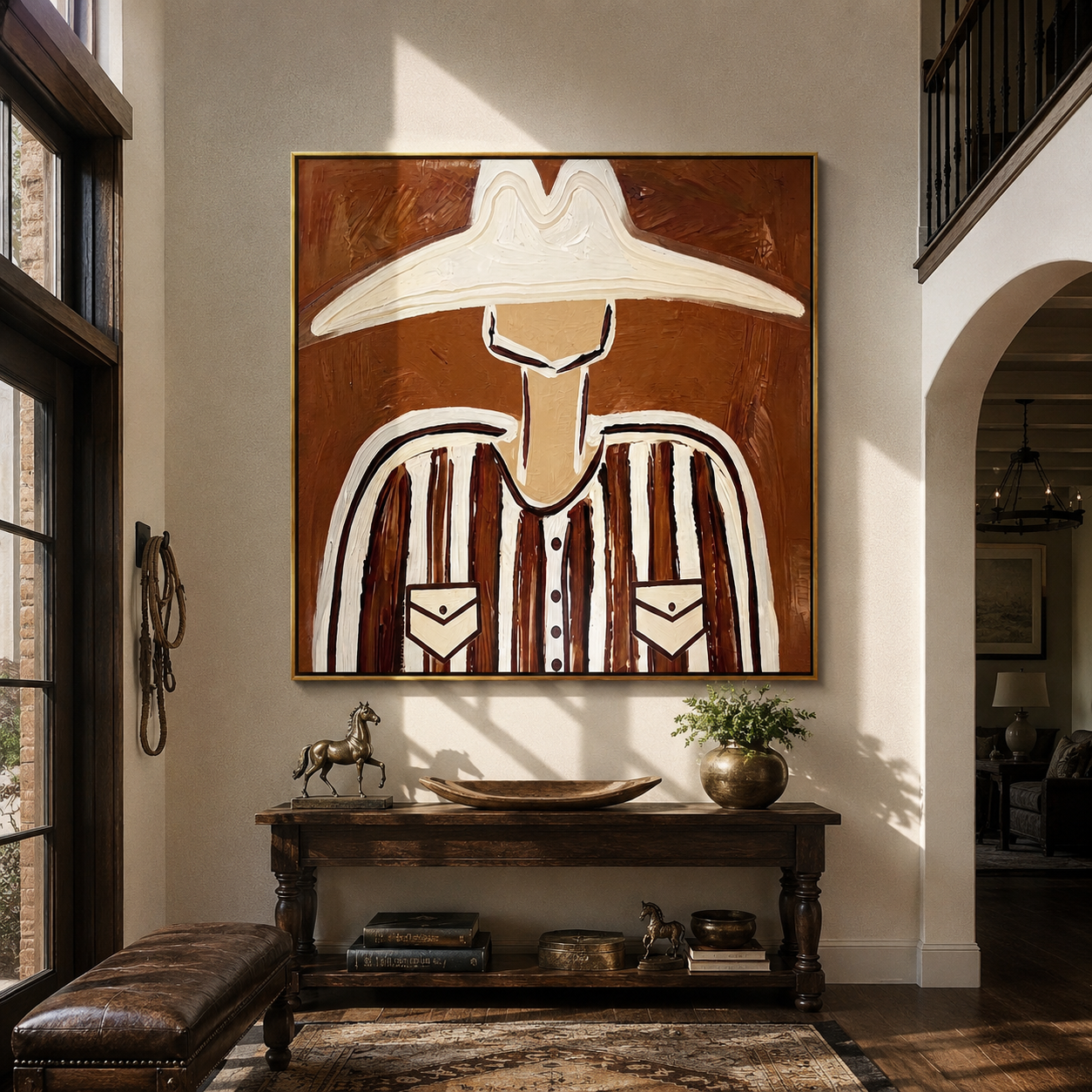 White Brim Crowns Stripes styled with neutral modern furnishings