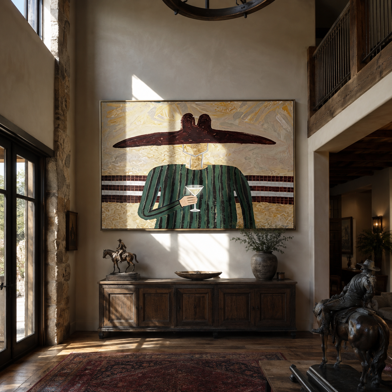 Green Lines Hold Glass displayed in a warm contemporary interior