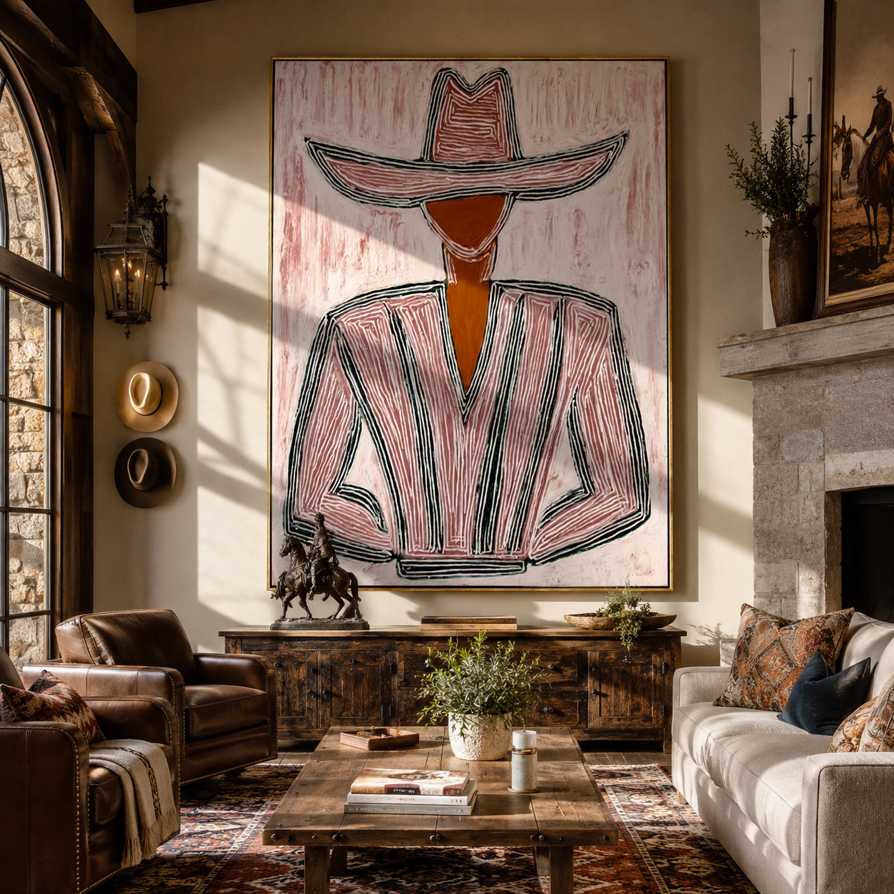 Pink Lines Shape Jacket displayed in a warm contemporary interior