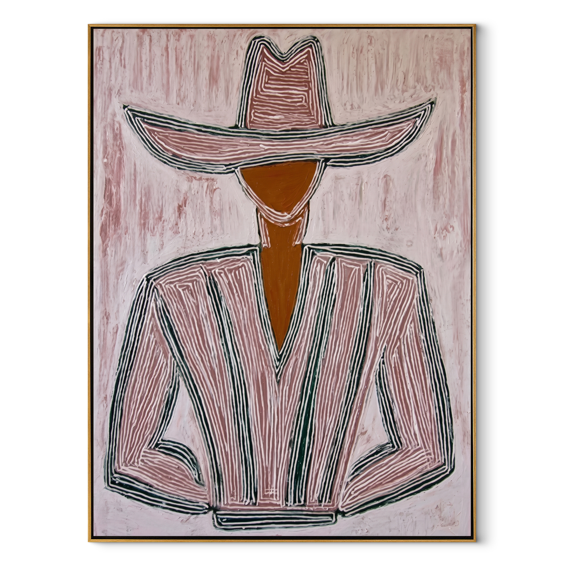 Pink Lines Shape Jacket abstract figurative textured painting, vertical canvas artwork