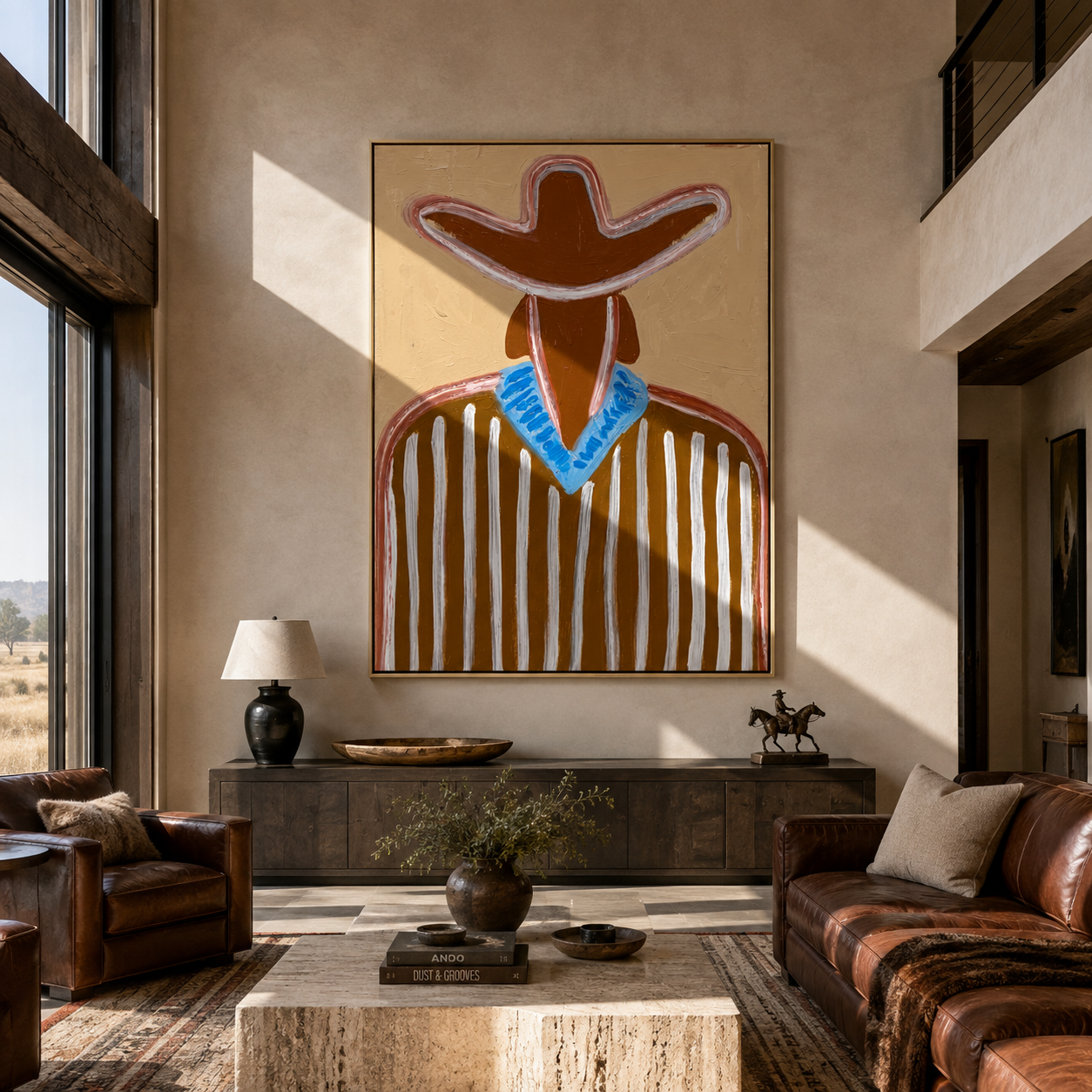 Blue Collar Brightens Brown displayed in a warm contemporary interior