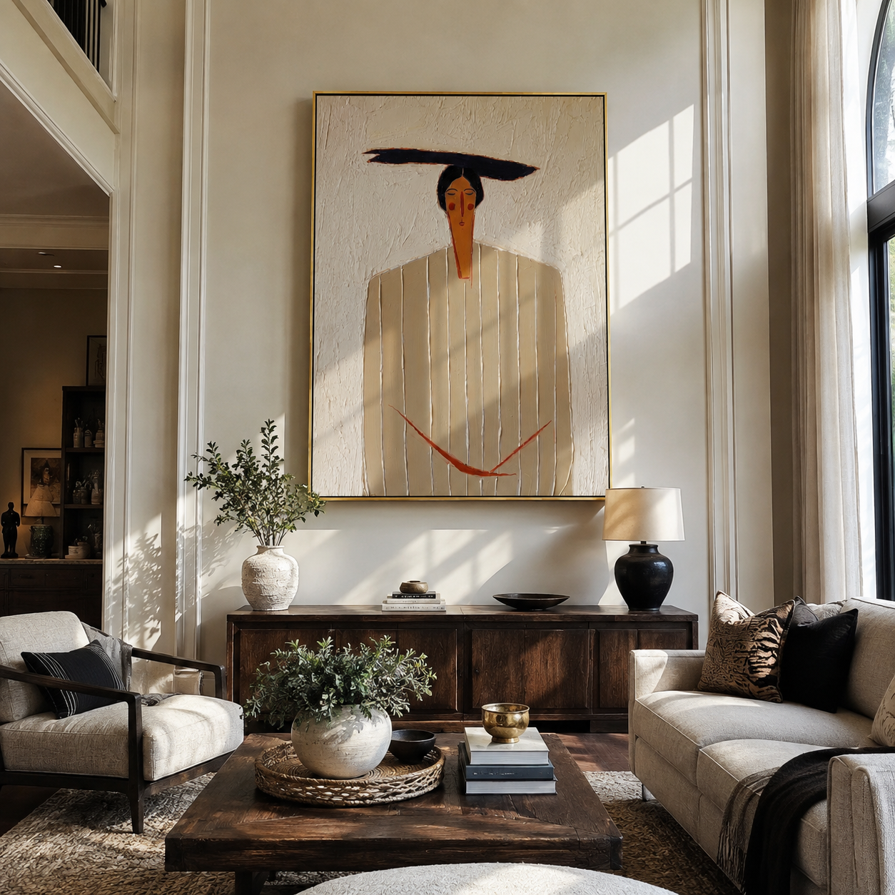 Ivory Lines Hold Cord displayed in a warm contemporary interior