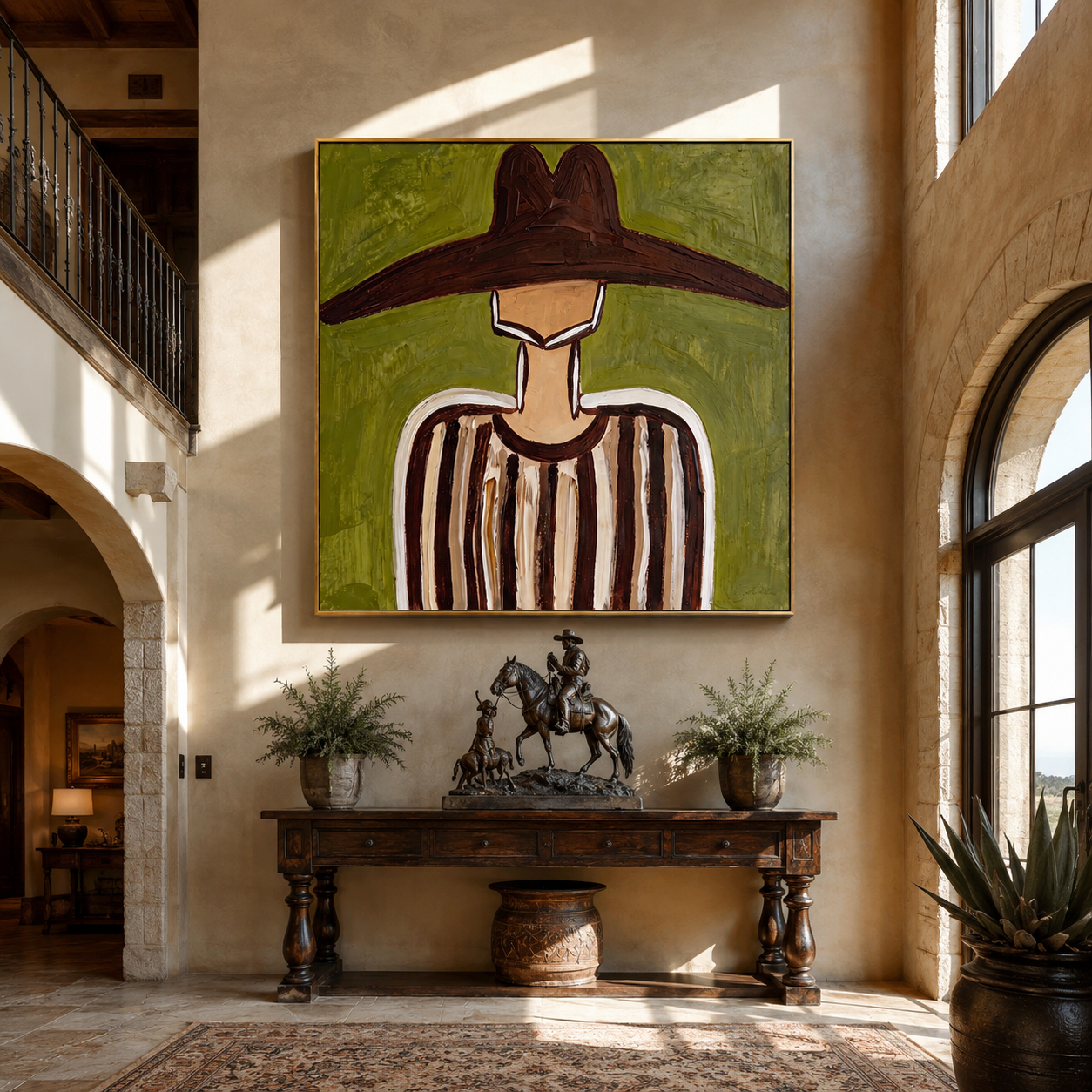 Brown Brim Crosses Olive displayed in a warm contemporary interior