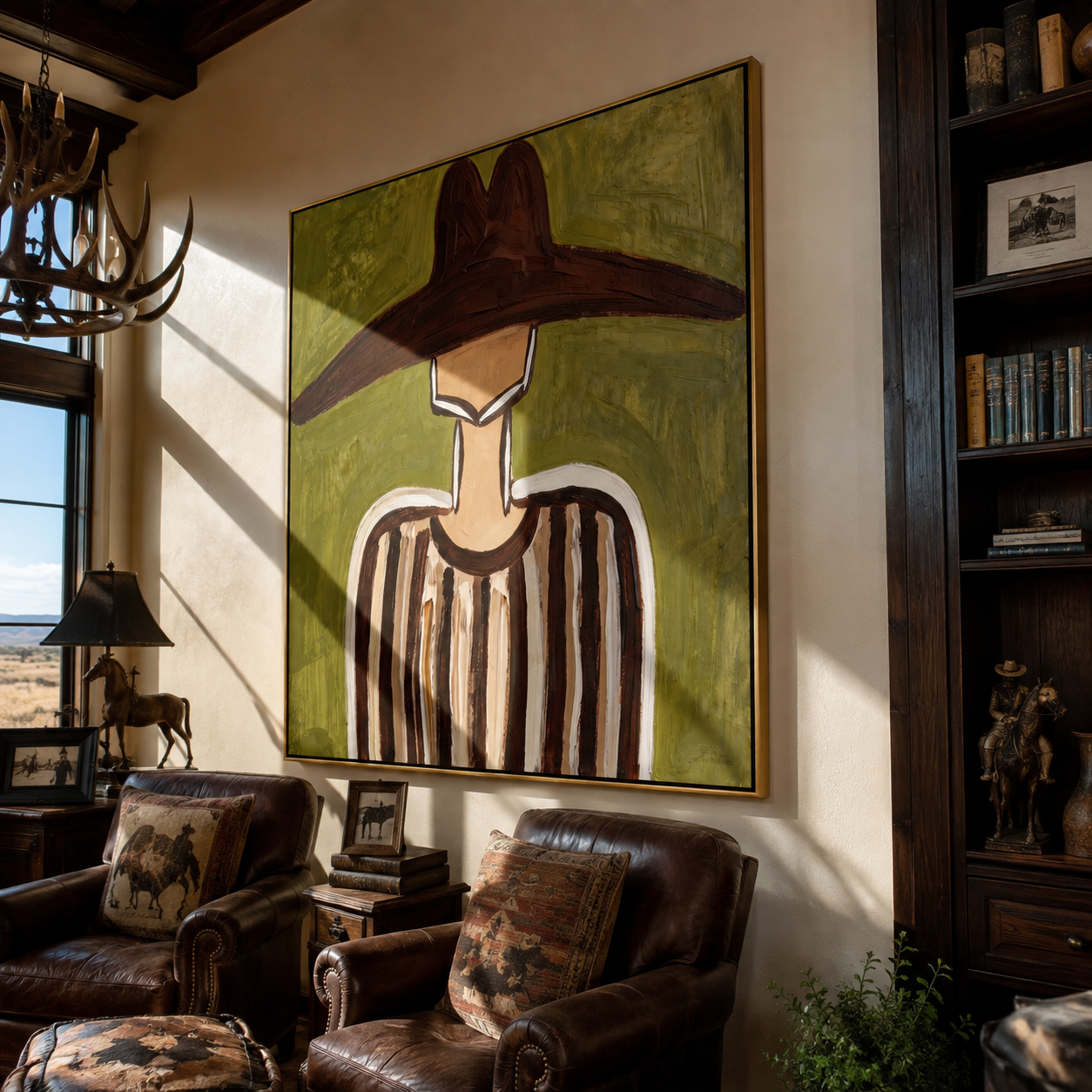Brown Brim Crosses Olive displayed as a modern room focal point