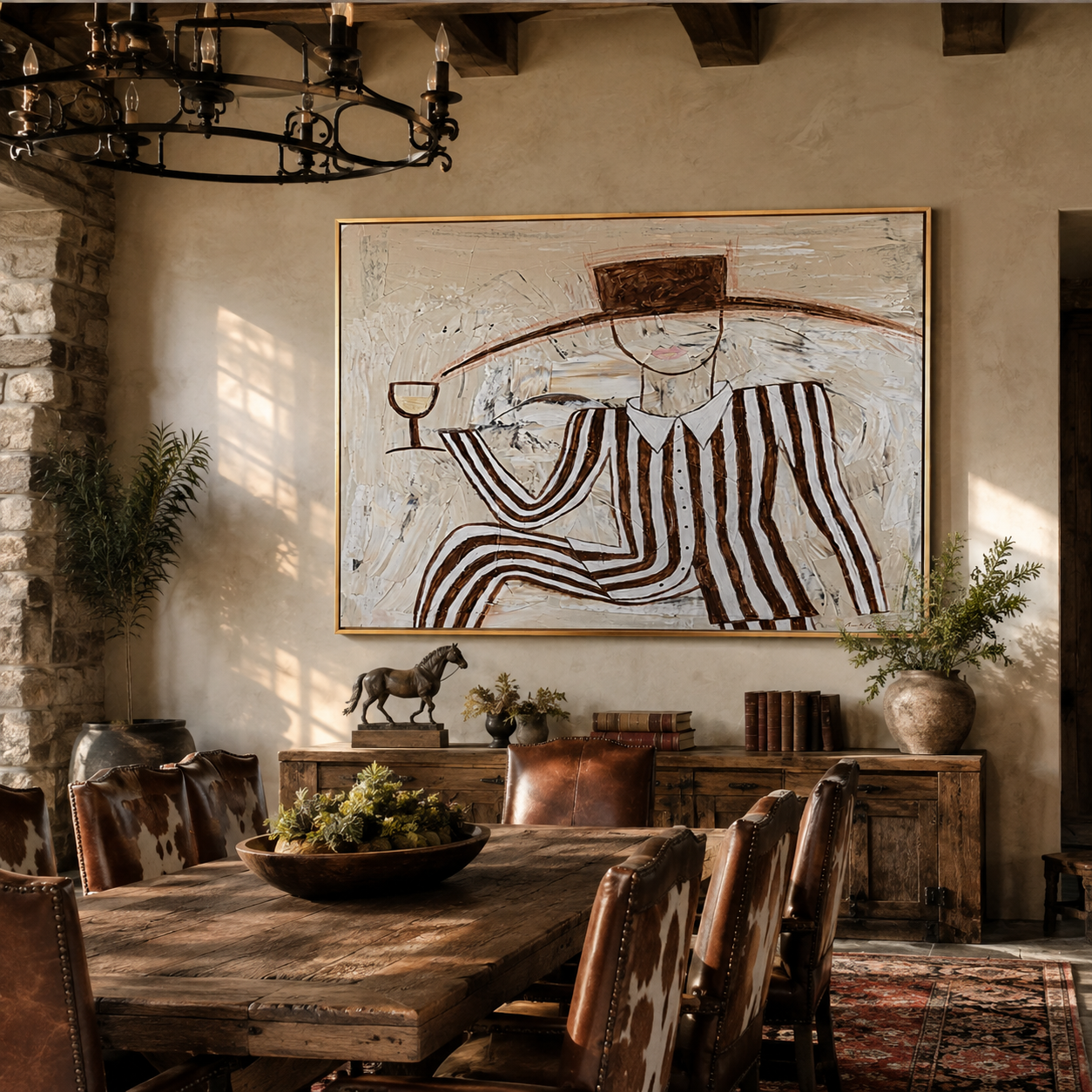 Brown Stripes with Wine presented above a contemporary console