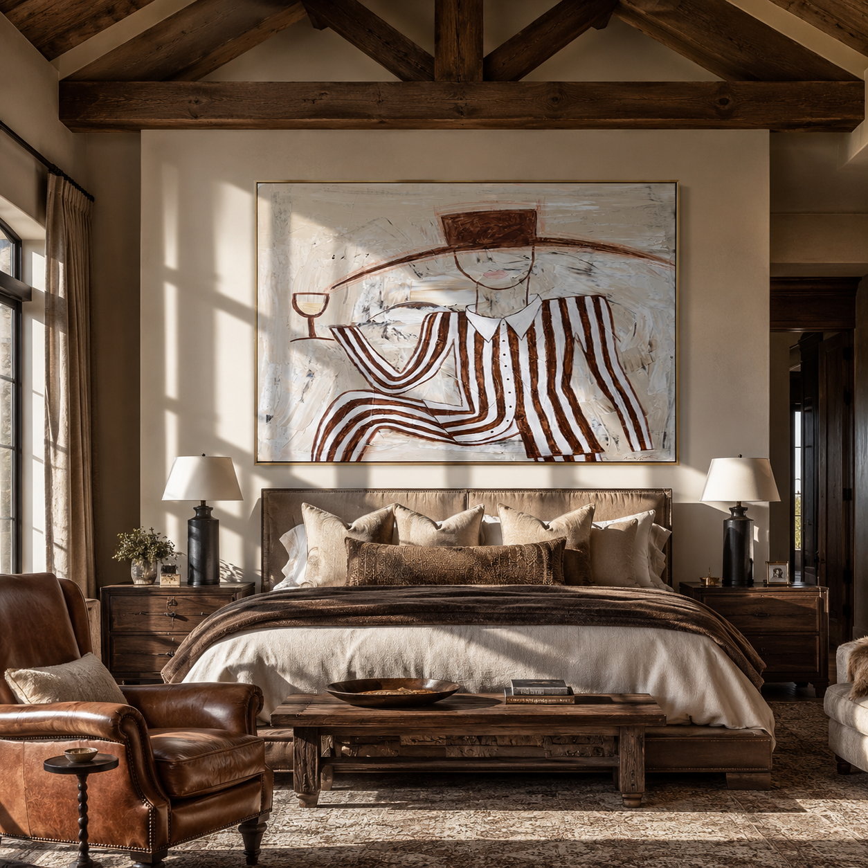 Brown Stripes with Wine displayed as a modern room focal point