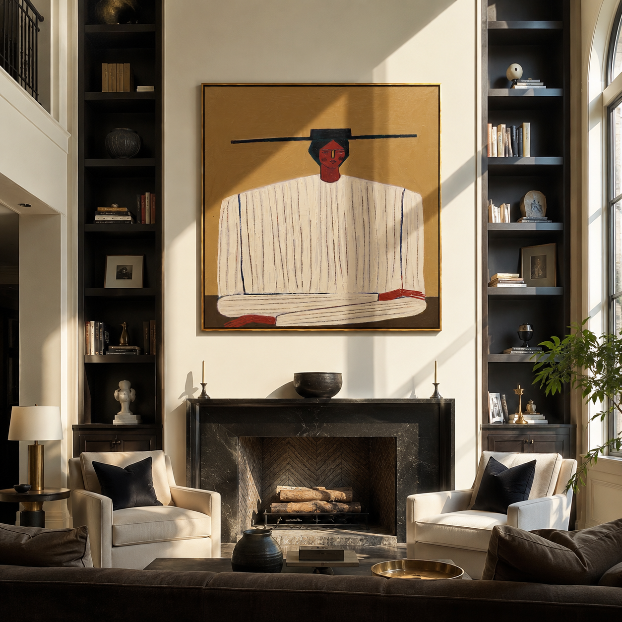 Ivory Stripes on Ochre styled with neutral modern furnishings