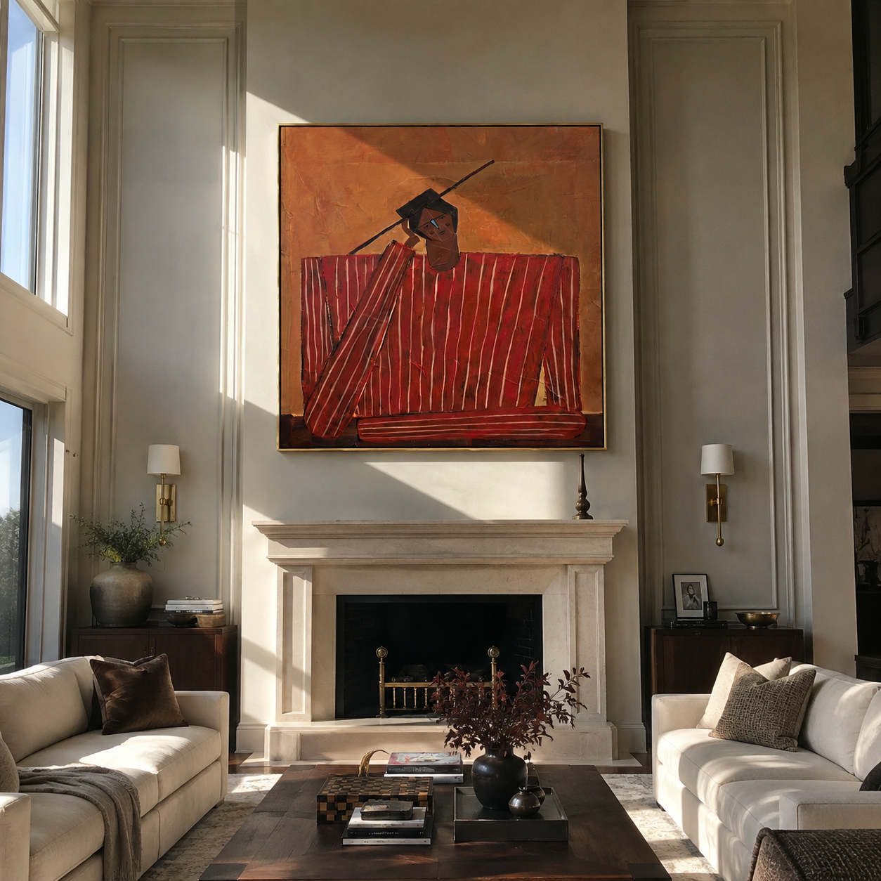 Scarlet Checks Hold Thought styled in a layered residential interior