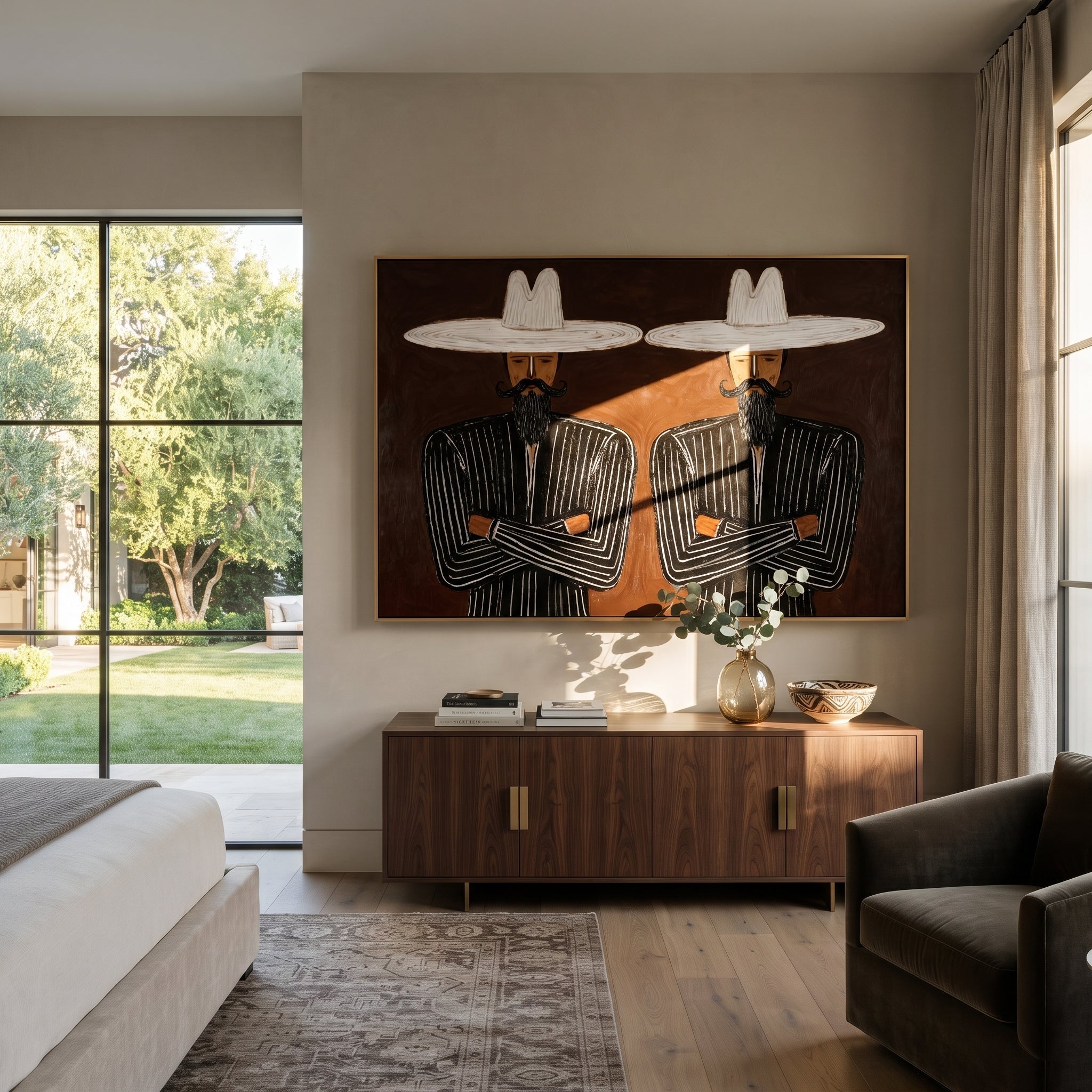 White Brims Guard Beards styled in a layered residential interior