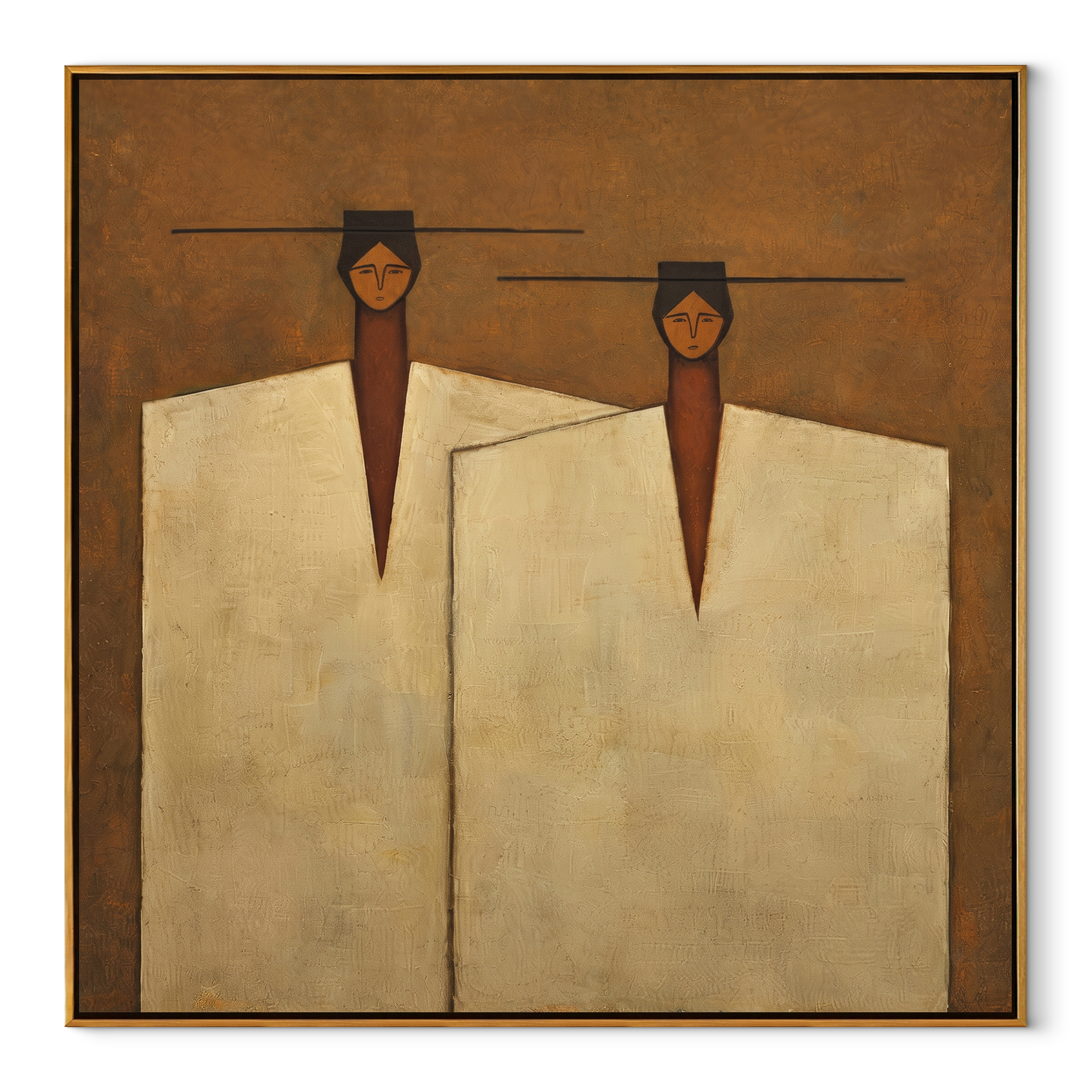 Ivory Coats Share Horizon abstract figurative textured painting, square canvas artwork