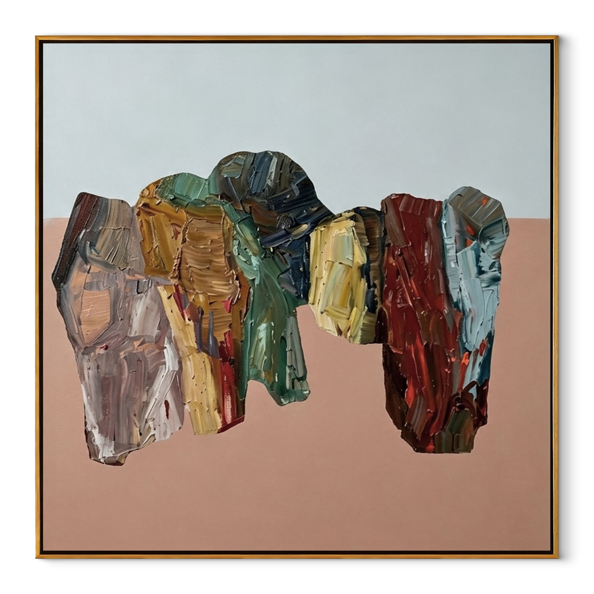 Gathered Forms in Blush - abstract draped forms painting in a wood frame on white