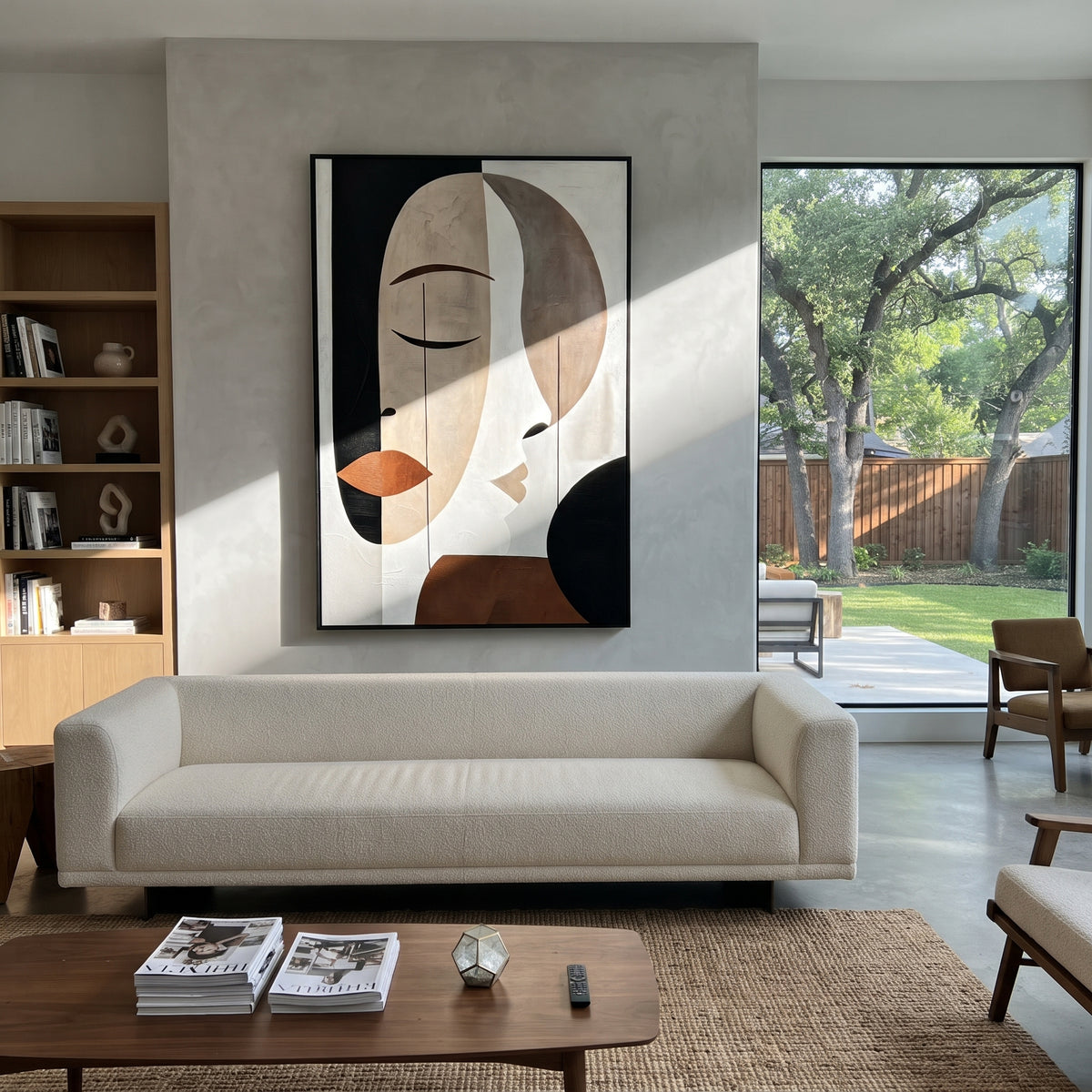 Faces in Quiet Geometry - geometric double face painting shown in modern room setting 3