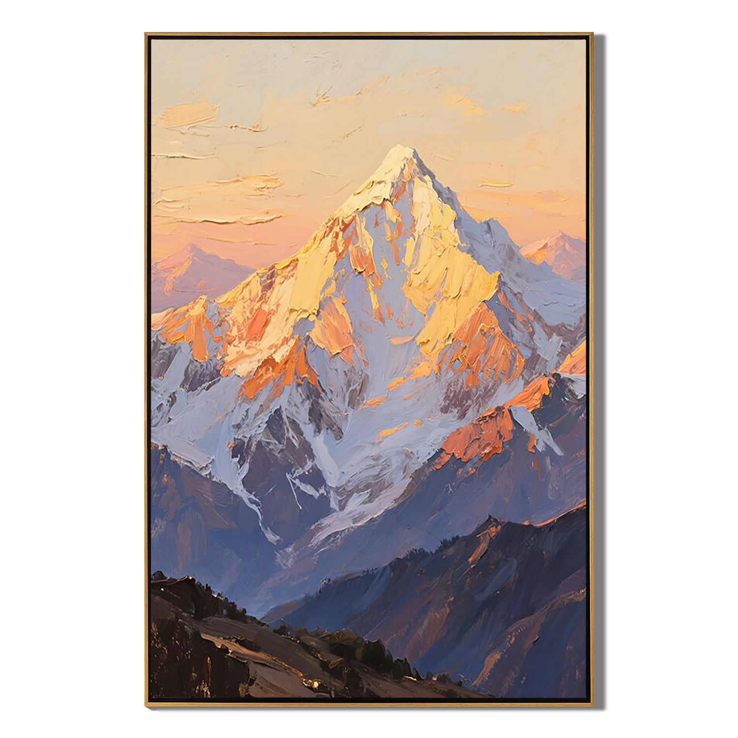 The Gilded Crest – Contemporary Sunset Mountain Peak Painting | Vibrant High-Contrast Statement Hallway Art
